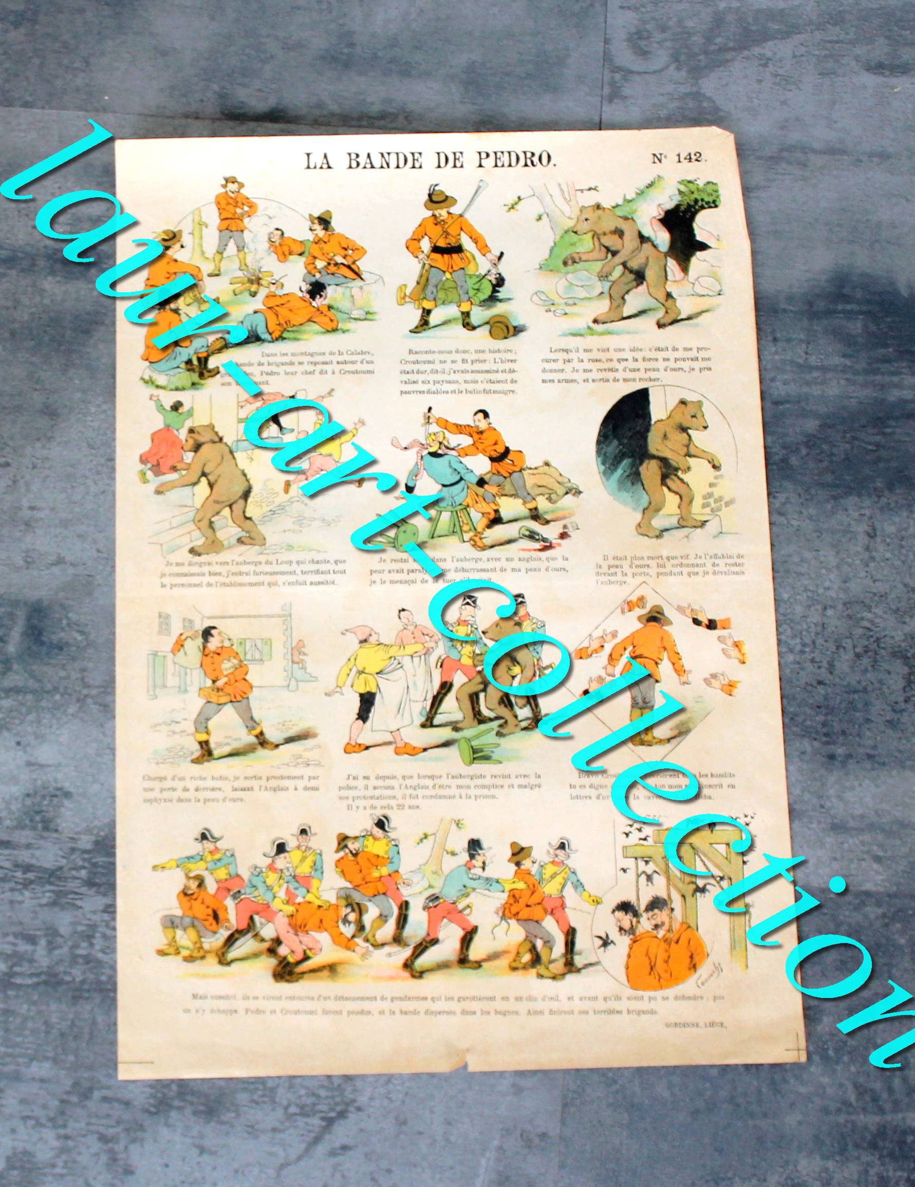 ESTAMPE IMAGERIE GORDINNE LIEGE - N°142 : LA BANDE DE PEDRO - CONTE ILLUSTRÉ
