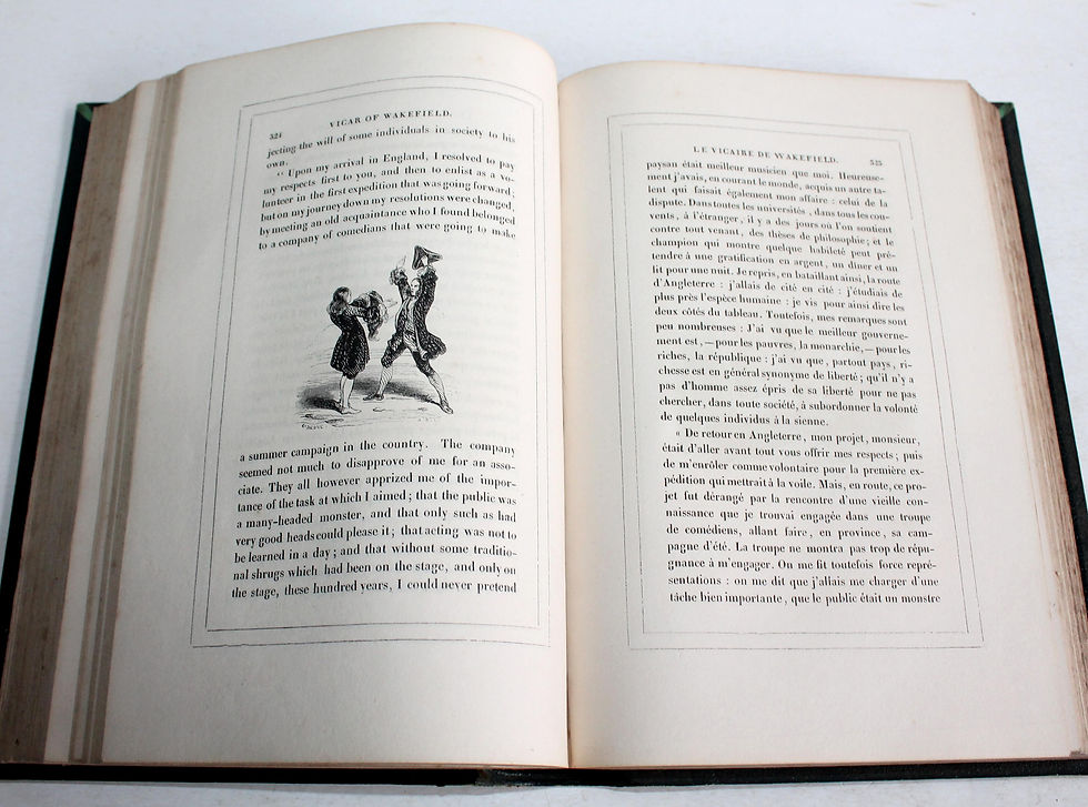 Μικρογραφία: LE VICAIRE DE WAKEFIELD par GOLDSMITH TRADUCTION NODIER 1838 FRANCAIS ET ANGLAIS