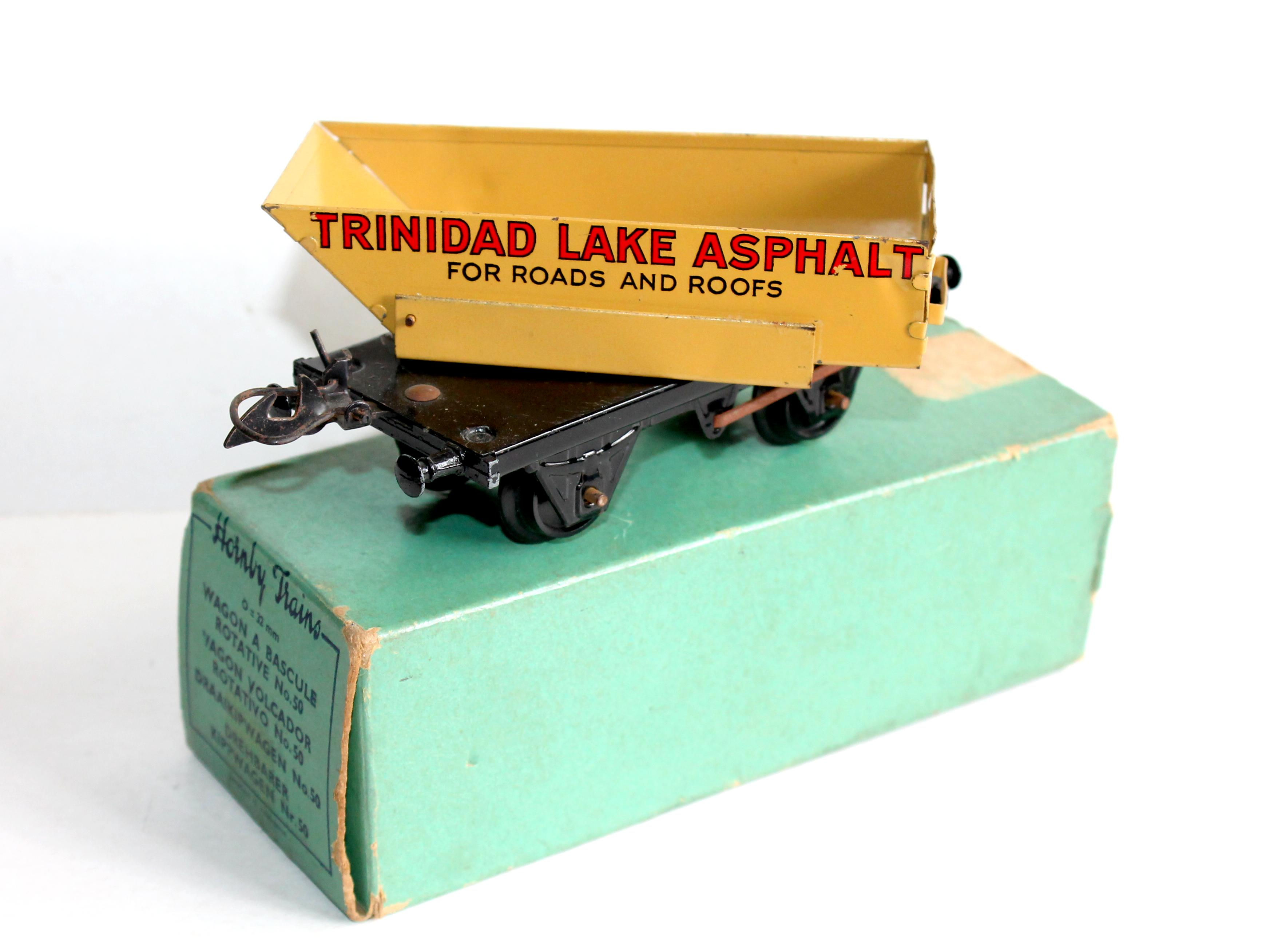 HORNBY O, 1/48 WAGON TOMBEREAU BENNE BASCULANTE PIVOTANTE, TRINIDAD LAKE ASPHALT