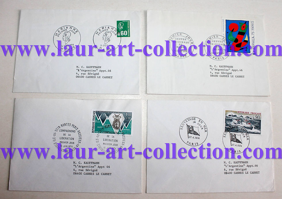 4 FDC ENVELOPPE TIMBRE CACHET 1er JOUR MIRO MARIANNE SAUVETAGE EN MER LIBERATION