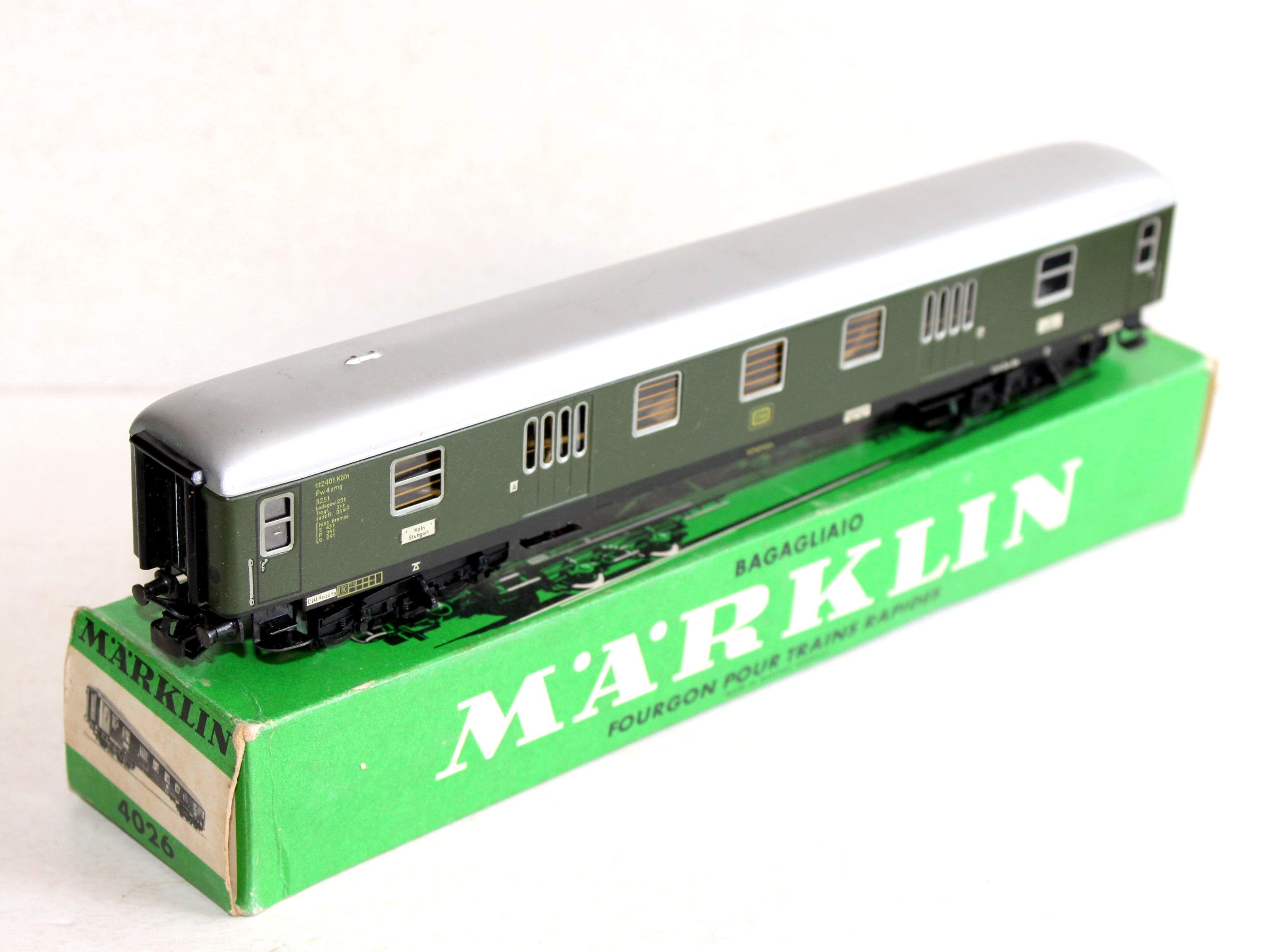 MARKLIN HO 4026 WAGON A BAGAGES FOURGON GRANDES LIGNES DB KOLN Pw 4y + ECLAIRAGE