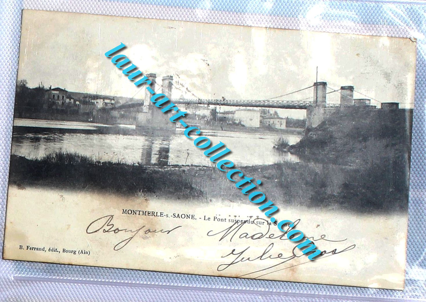 CPA 01 AIN, MONTMERLE SUR SAONE, PONT SUSPENDU 1903 CARTE POSTALE DOS NON DIVISÉ
