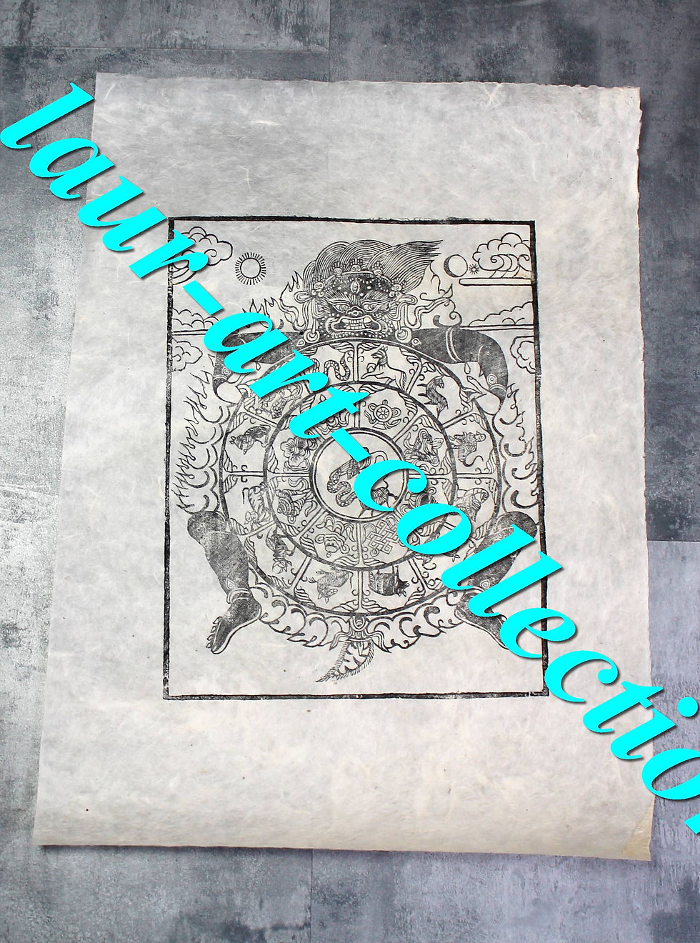 GRAVURE A ENCRE DE CHINE SUR PAPIER JAPON, DE RIZ, WASHI DIVINITE HINDOU 26x33cm