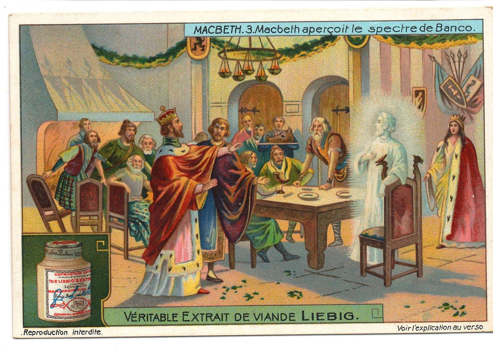 S835 - CHROMO LIEBIG - 1905 - " MACBETH" : 3. MACBETH APERCOIT LE SPECTRE DE BAN