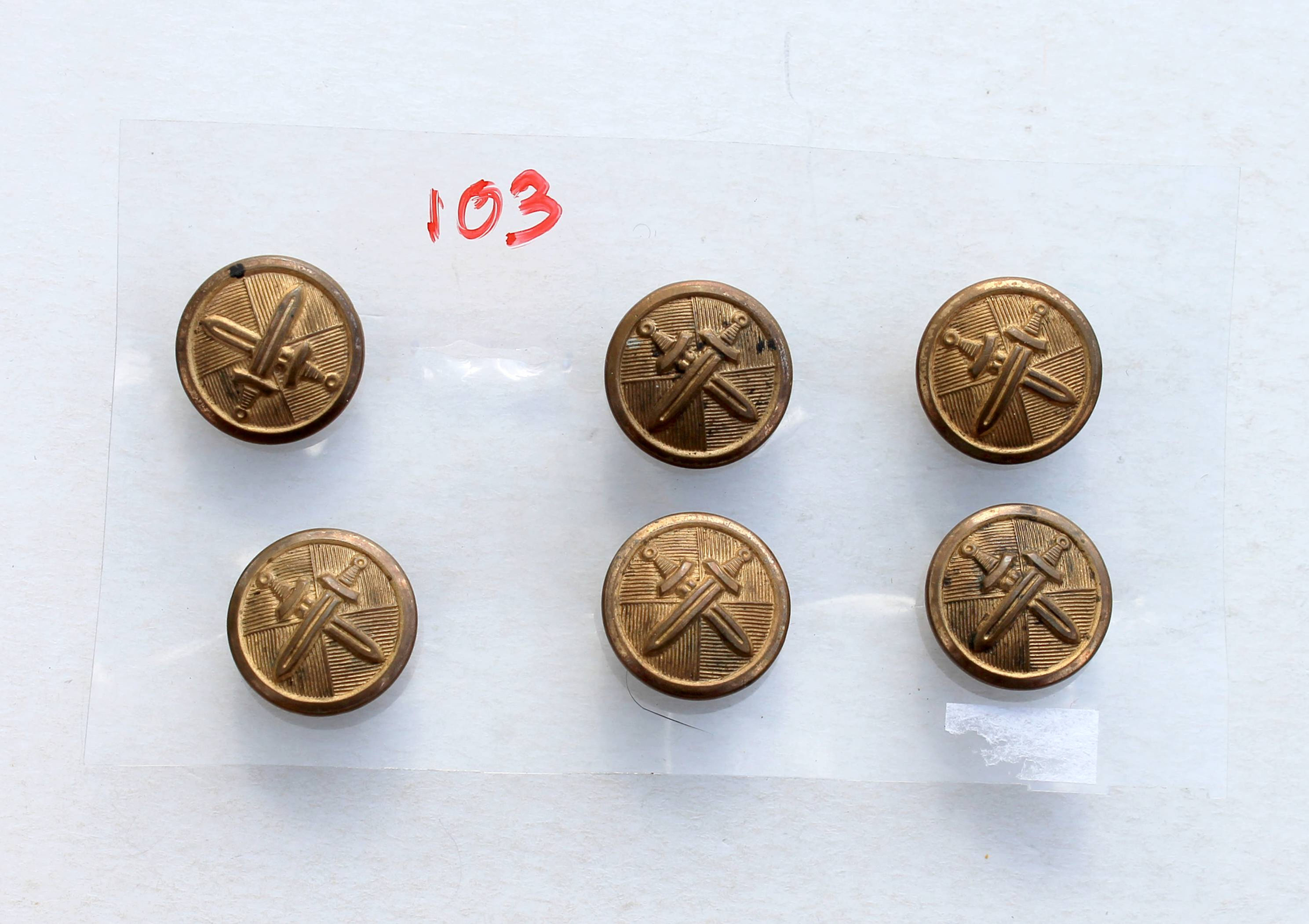 LOT 6 BOUTONS UNIFORME MILITAIRE ARMÉE MILITARIA - GLAIVE / EPÉE CROISÉES D:15mm