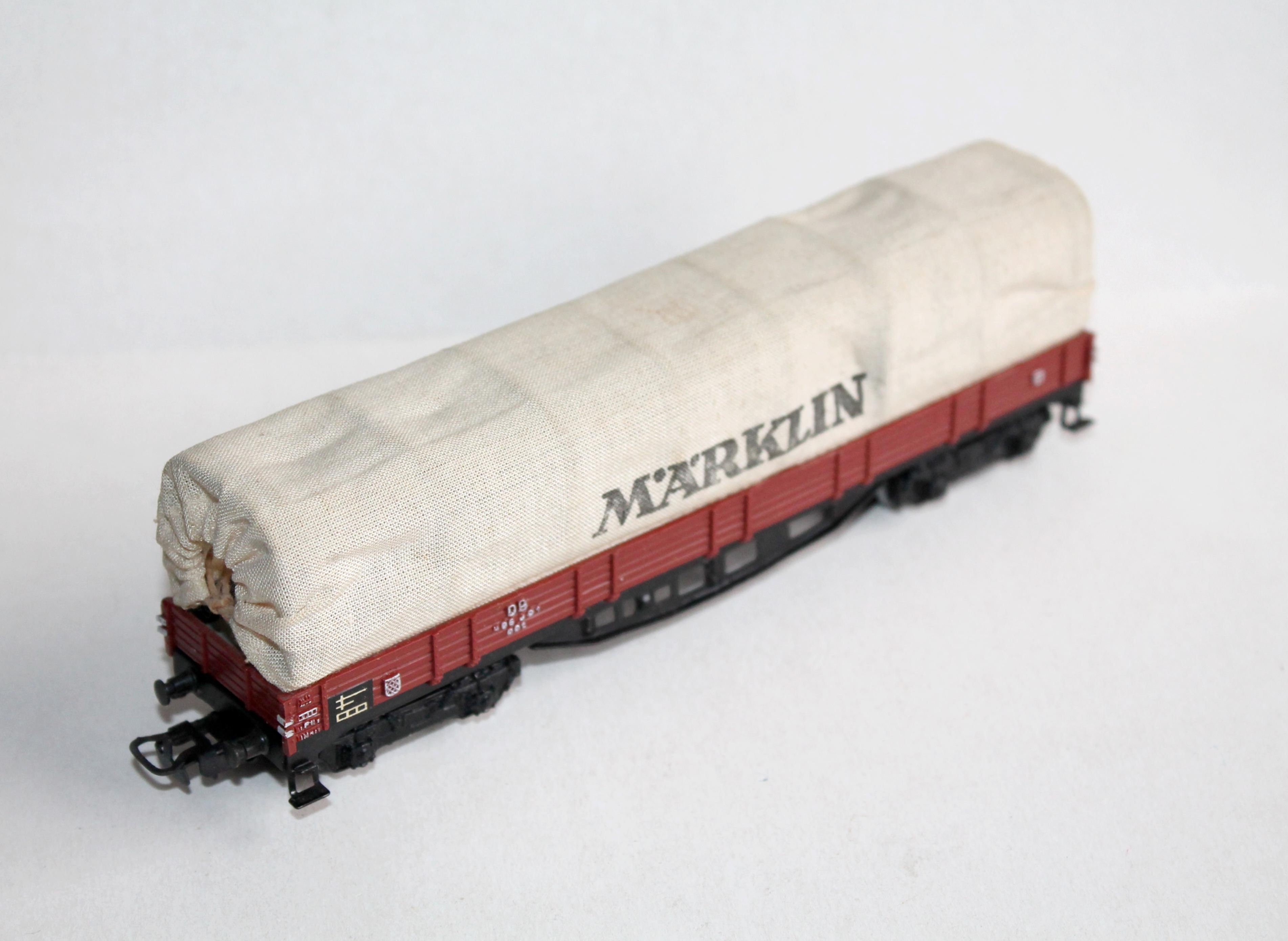 MARKLIN HO 4517 WAGON PLAT TOMBEREAU BACHÉ + BACHE TISSU, DB 496 391, TRANSPORT