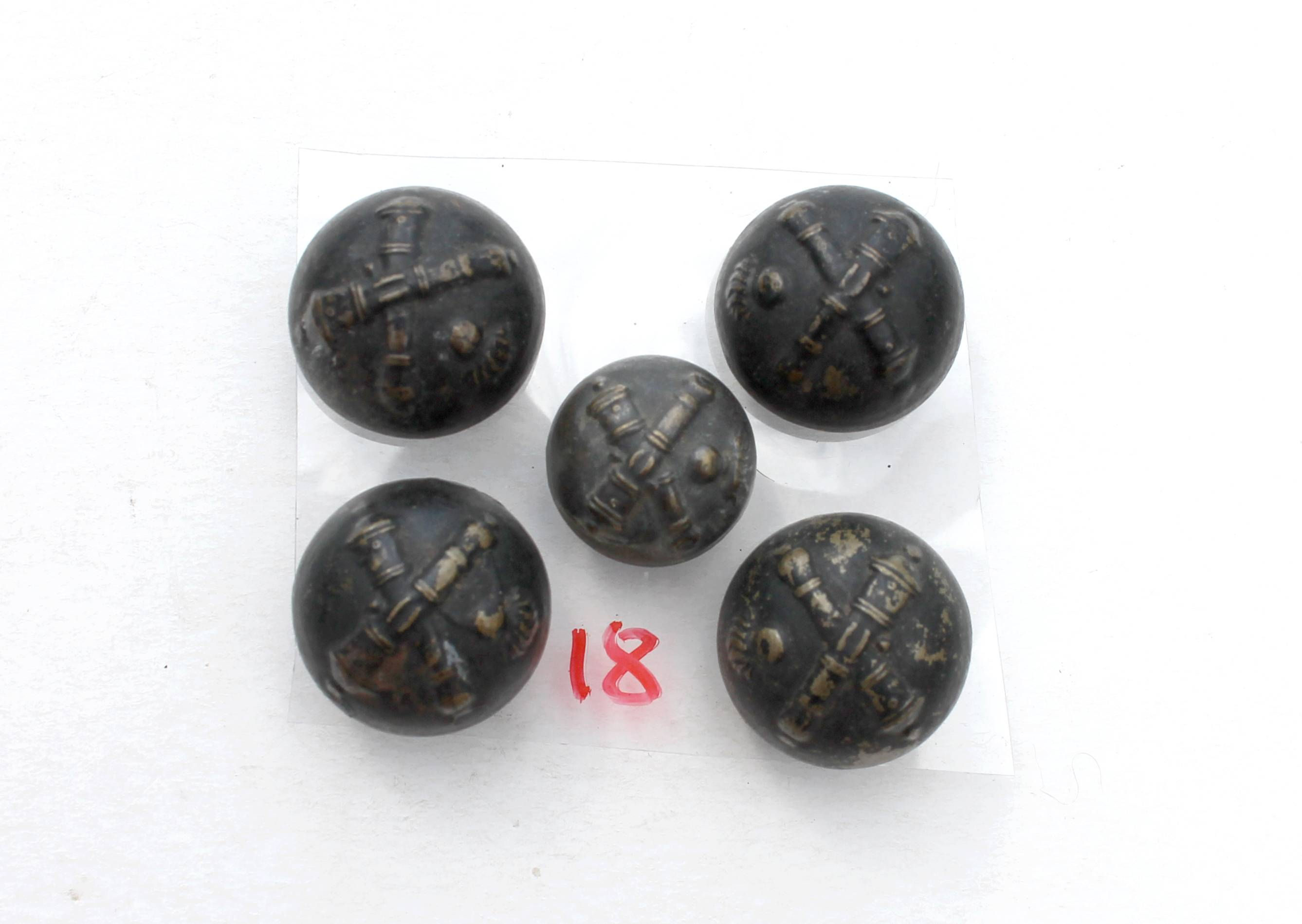 BOUTONS BOMBÉ UNIFORME MILITAIRE ARTILLERIE 1873-14 GRENADE CANON CROISÉ 16,19mm