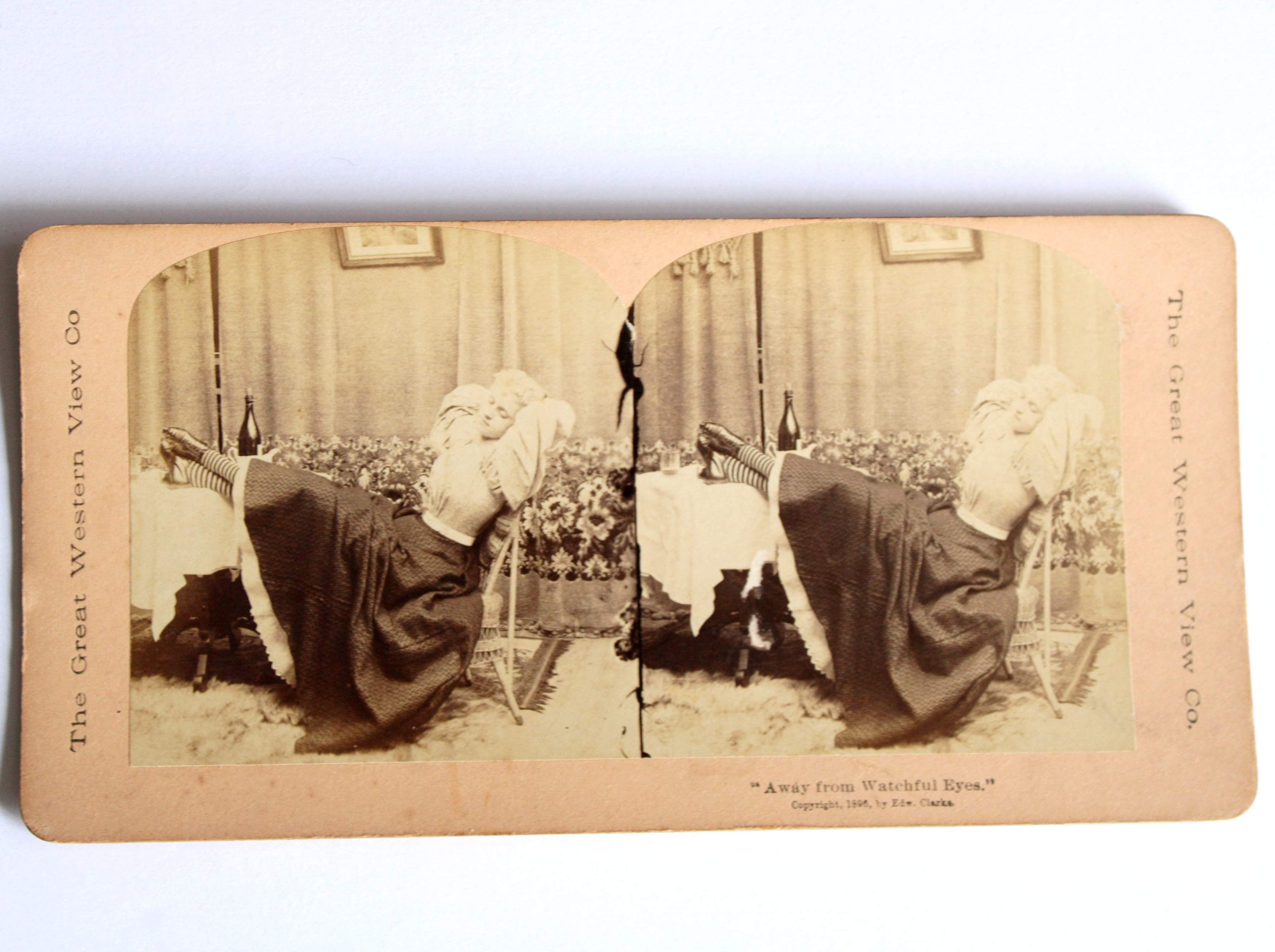 PHOTO VUE STEREO ALBUMINE SCENE DE VIE, FEMME DORMANT A L'ABRI DES REGARDS 1896