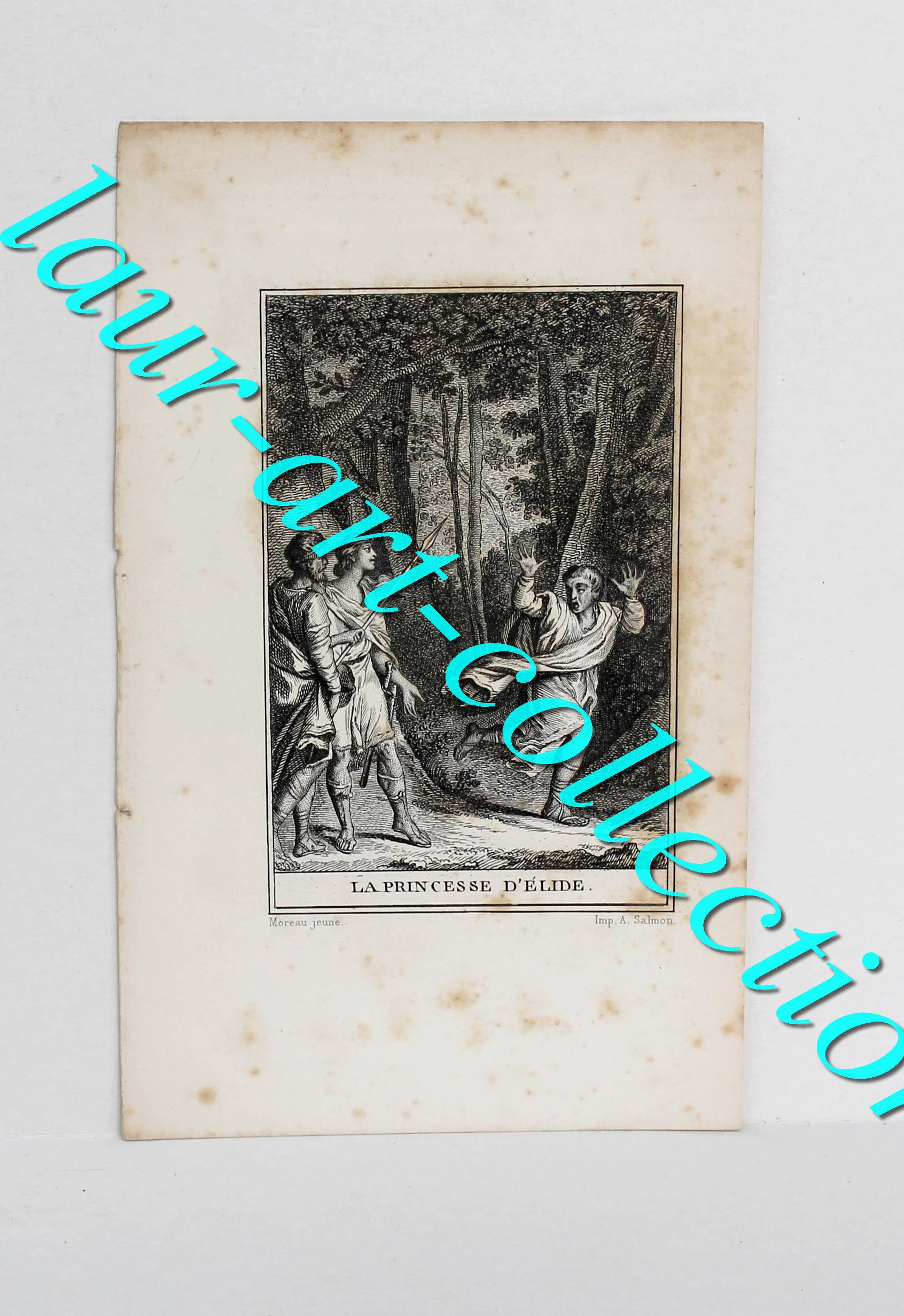 RARE GRAVURE XVIIIème - LA PRINCESSE D'ELIDE - MOREAU JEUNE - IMP.SALMON 18,5x12