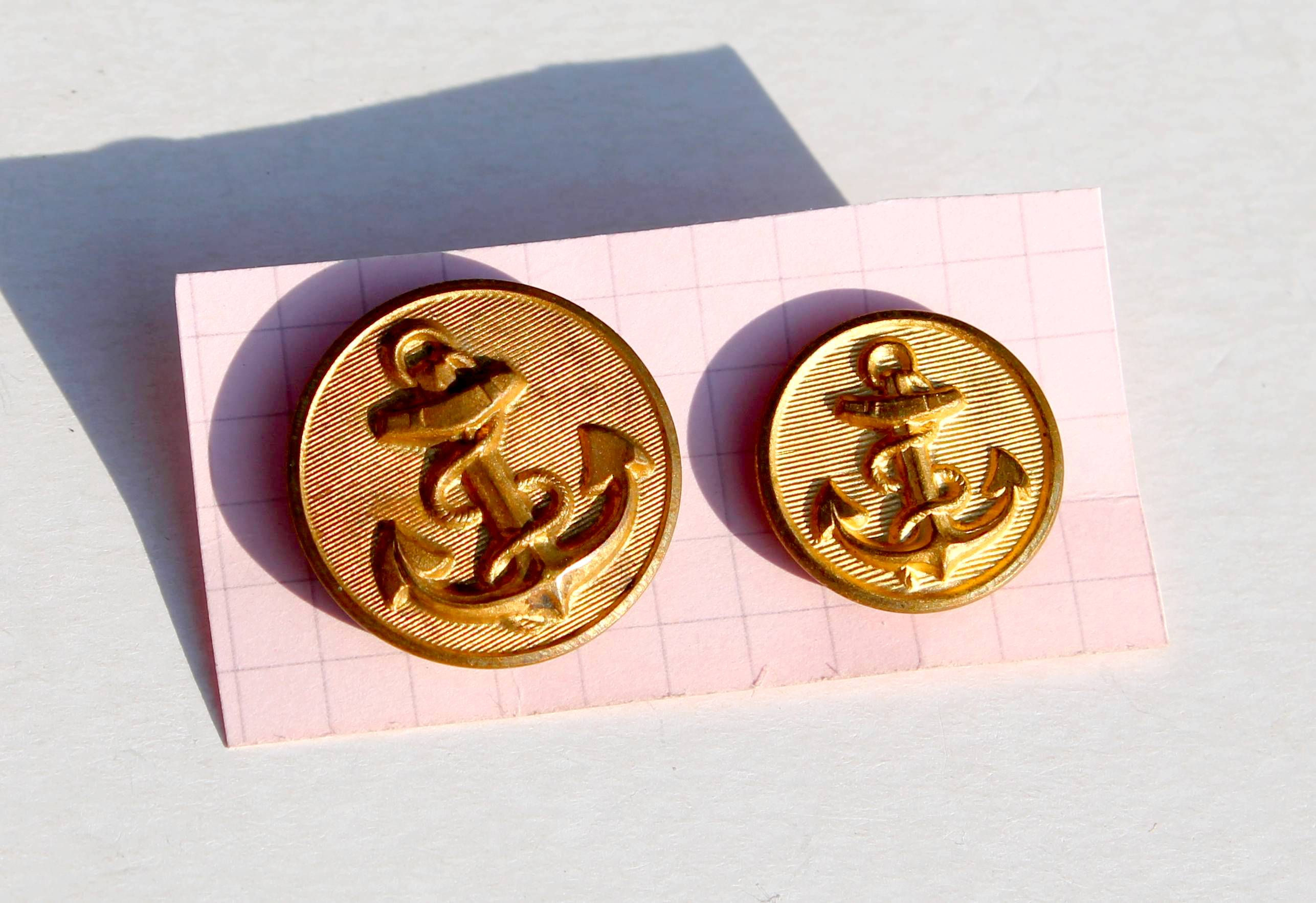 2 BOUTON PLAT UNIFORME - MILITAIRE MARINE OFFICIER ARMEE NAVAL ANCRE - D:18,23mm