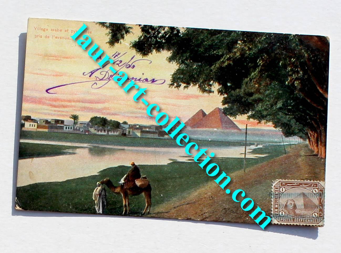CARTE POSTALE EGYPTE, VILLAGE ARABE et PYRAMIDES 1906 AFRIQUE DROMADAIRE CHAMEAU
