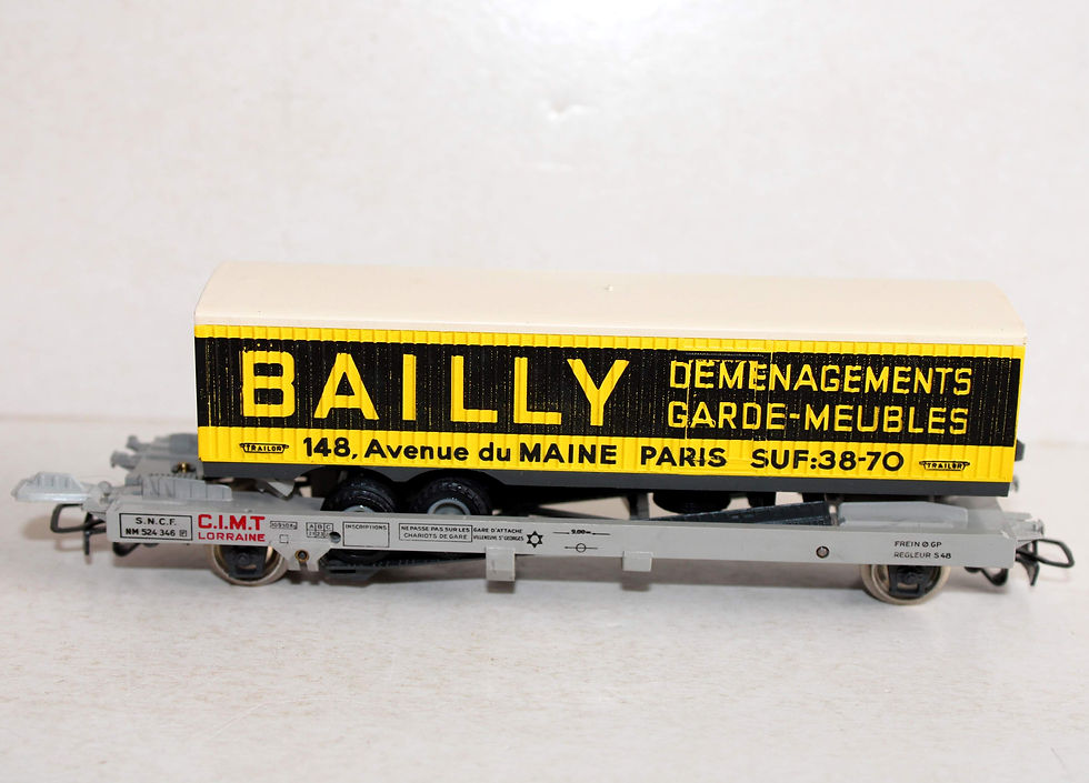 Miniatura: JOUEF HO M 665 6965 WAGON PLAT POCHE KANGOUROU SEMI REMORQUE BAILLY ALGECO SNCF