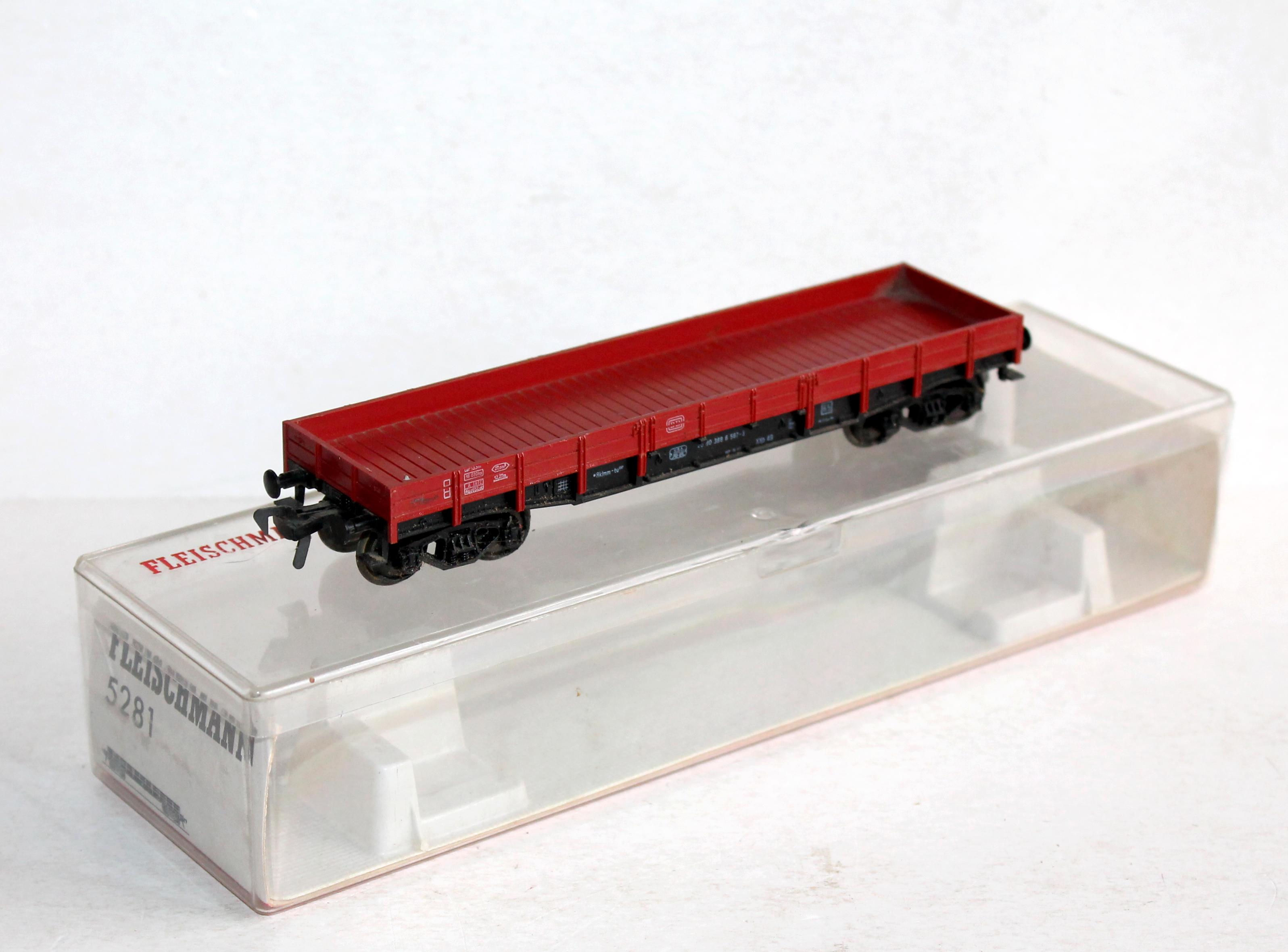 FLEISCHMANN HO 5281 LONG WAGON TOMBEREAU PLAT TRANSPORT MARCHAND DB, Rklmm-tu697