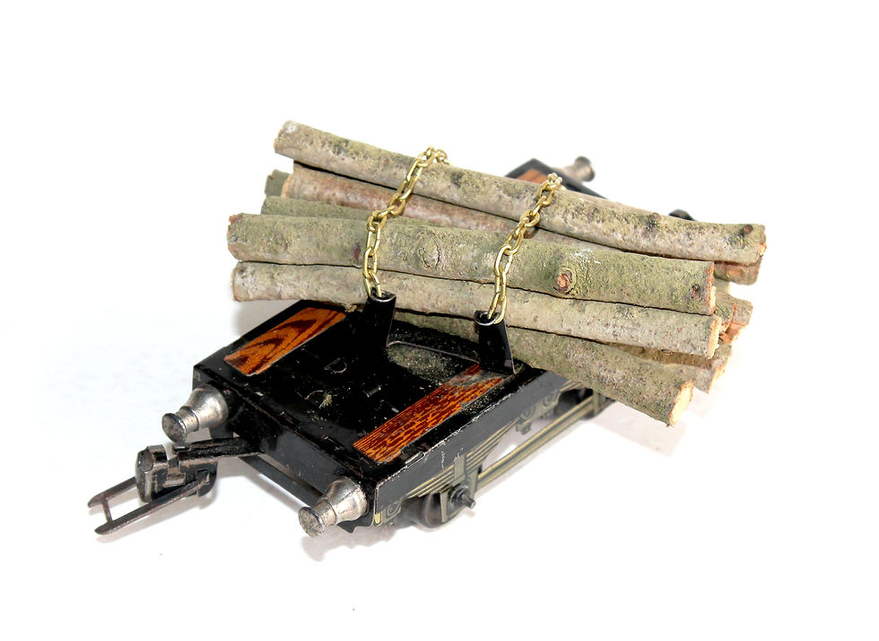 JEP J.deP. O WAGON PLATEFORME A RIDELLE PIVOTANTE + CHARGEMENT TRONC RONDIN BOIS