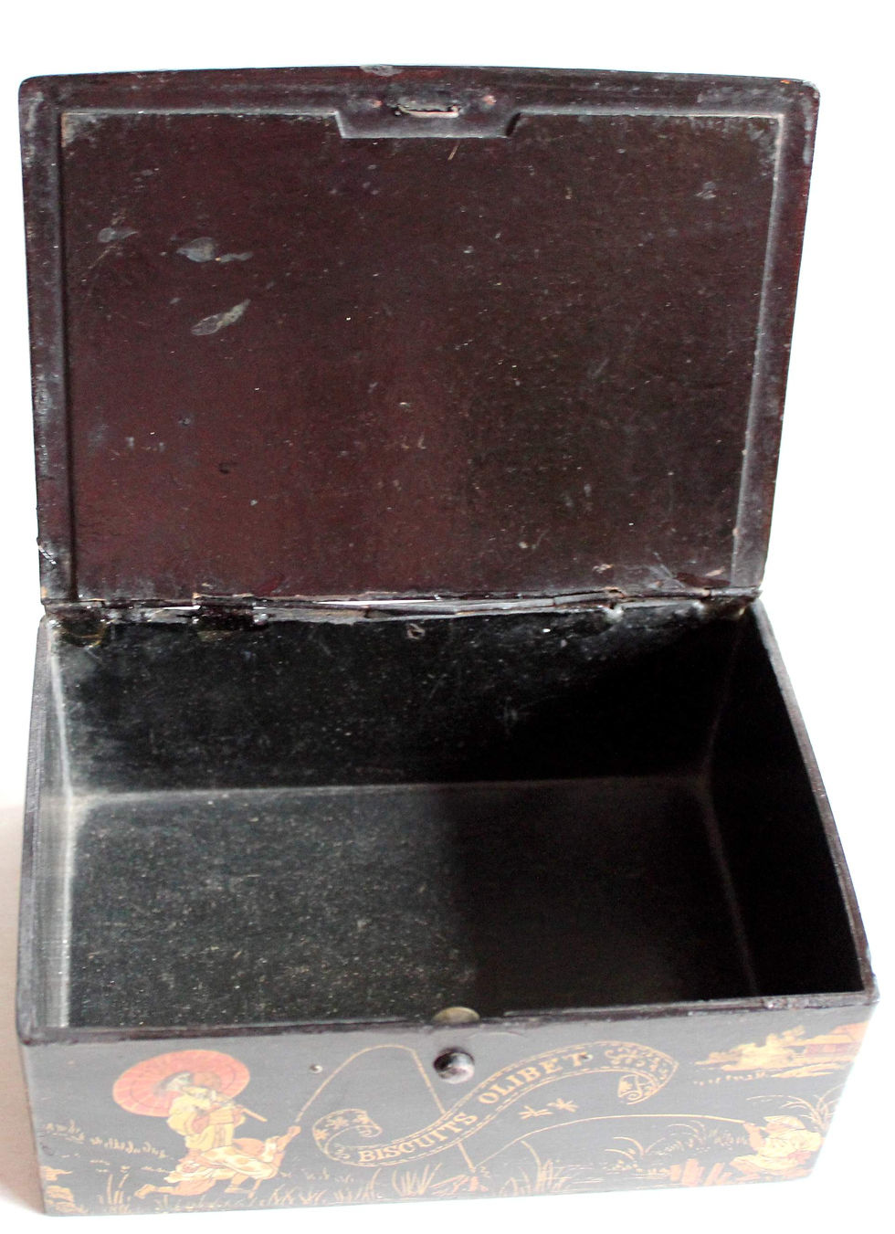 Miniatura: JOLI COFFRET JAPON BOITE BOIS LAQUÉ BISCUITS OLIBET DECOR PEINT MAIN 18x13x7,5cm
