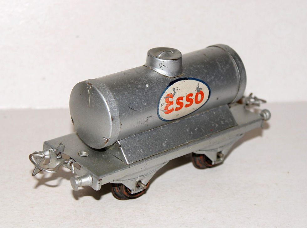 HORNBY O 1/48 WAGON CITERNE PLAT RESERVOIR CUVE ESSO, TRANSPORT ESSENCE PETROLE