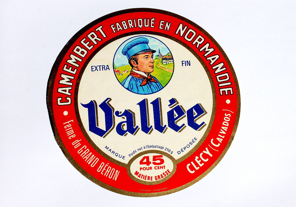 ANCIENNE ETIQUETTE BOITE FROMAGE CAMEMBERT NORMANDIE: VALLEE - FERME GRAND BERON