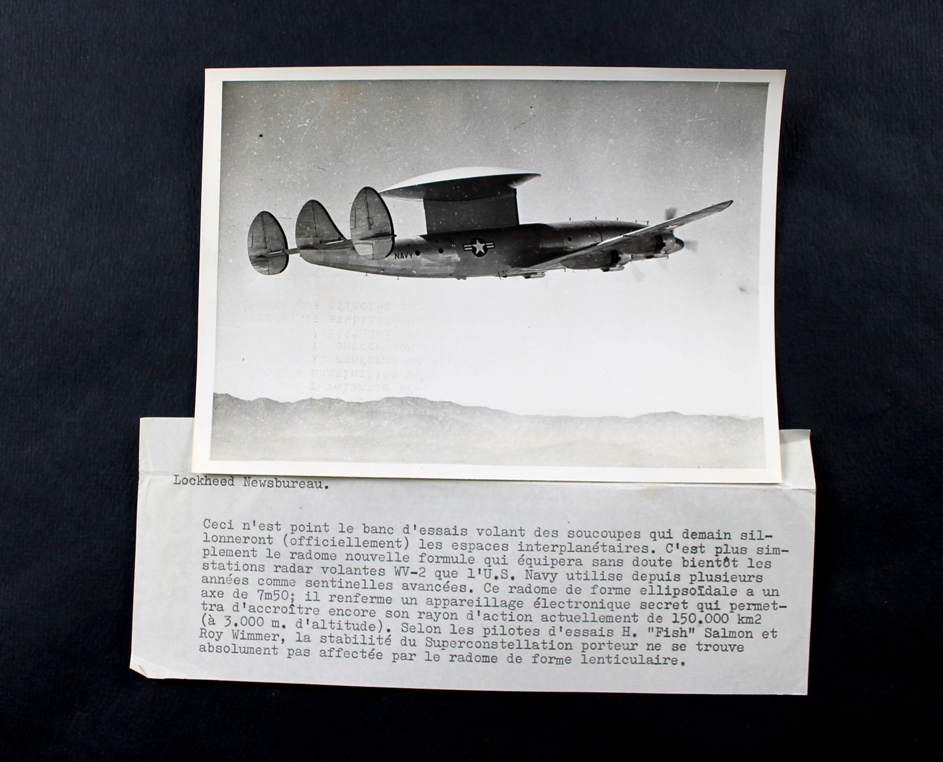 PHOTO AVION LOCKHEED SUPER CONSTELLATION - RADOME + DESCRIPTIF - ORIGINALE - 18x