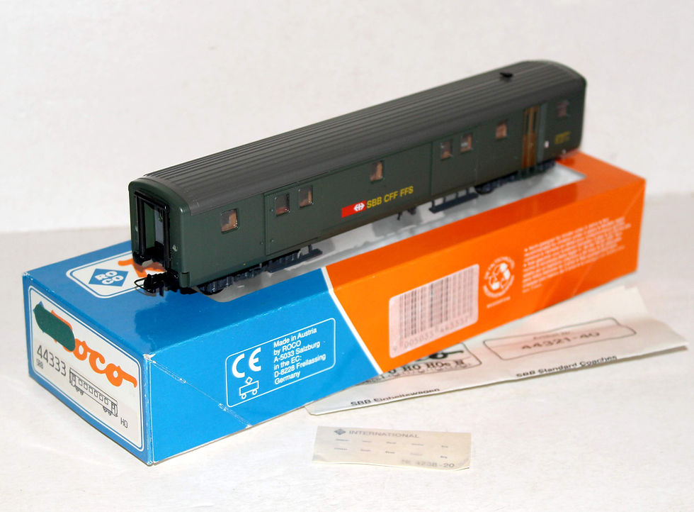 Miniaturebillede: ROCO HO 44333 WAGON FIN CONVOI, FOURGON BAGAGES SBB CFF FFS + ECLAIRAGE FEUX AR