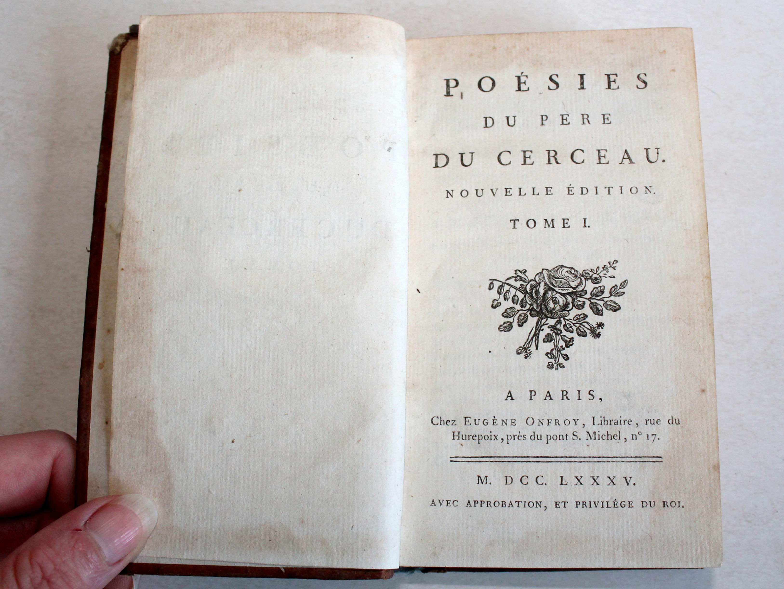 POESIES DU PERE DU CERCEAU, NOUVELLE EDITION, TOME I 1785 ONFROY LIBRAIRE, POEME