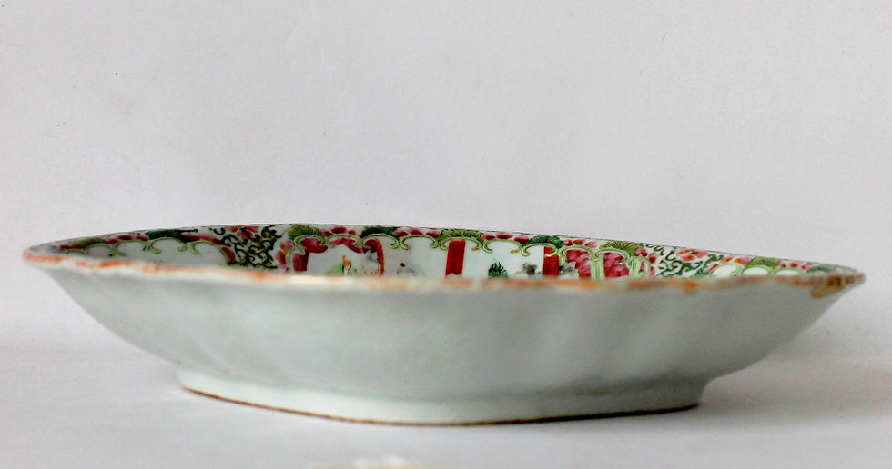 תמונה ממוזערת: RARE! CANTON CHINE - MAGNIFIQUE COUPE NAVETTE PORCELAINE PERSONNAGE POLYCHROME