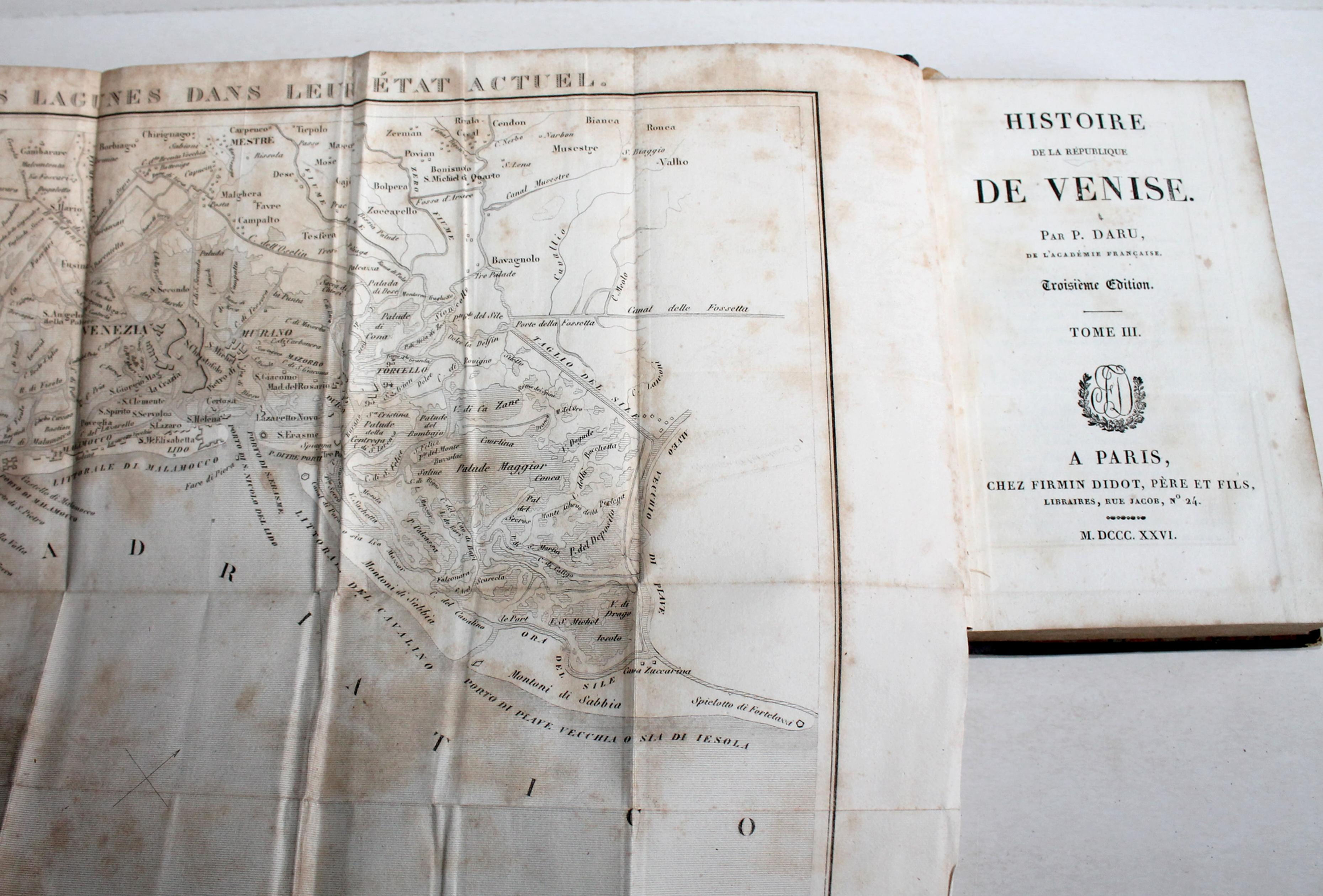 HISTOIRE DE LA REPUBLIQUE DE VENISE de DARU 3e EDITION TOME 3 + CARTE 1826 DIDOT