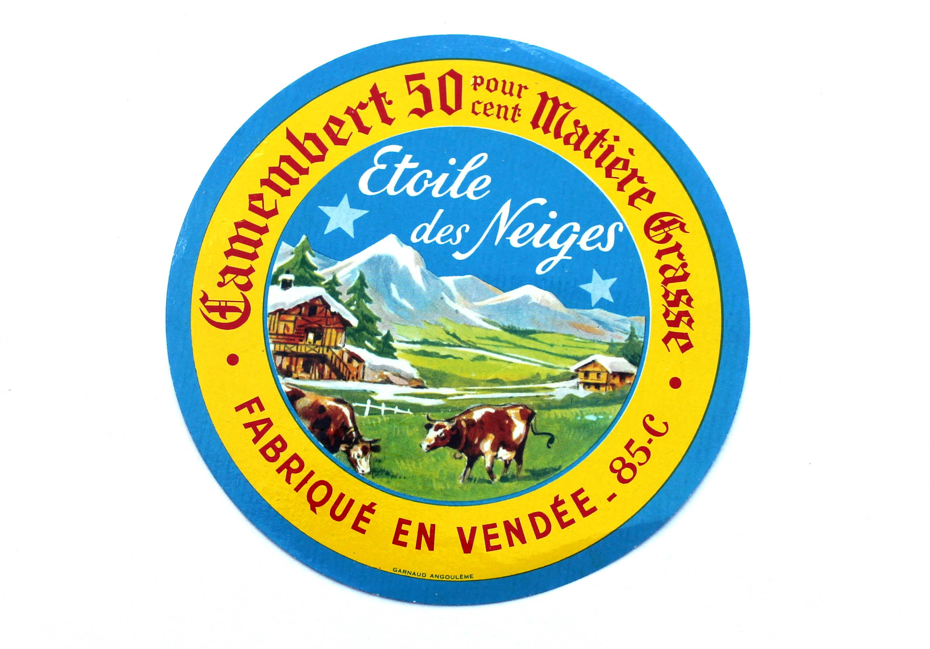 RARE ANCIENNE ETIQUETTE BOITE FROMAGE - CAMEMBERT DE VENDEE - ETOILE DES NEIGES