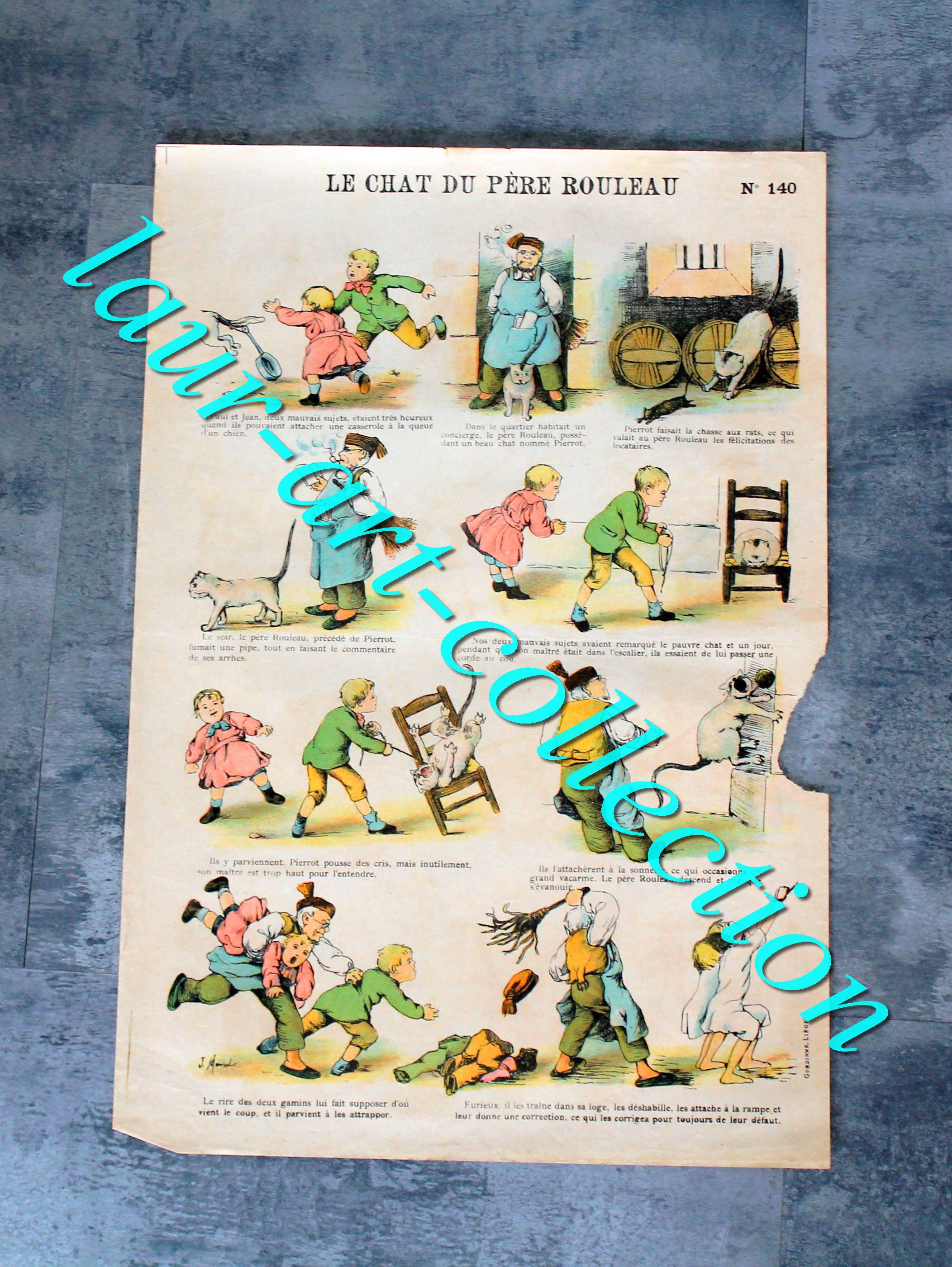 ESTAMPE IMAGERIE GORDINNE LIEGE - N°140 LE CHAT DU PERE ROULEAU - CONTE ILLUSTRÉ