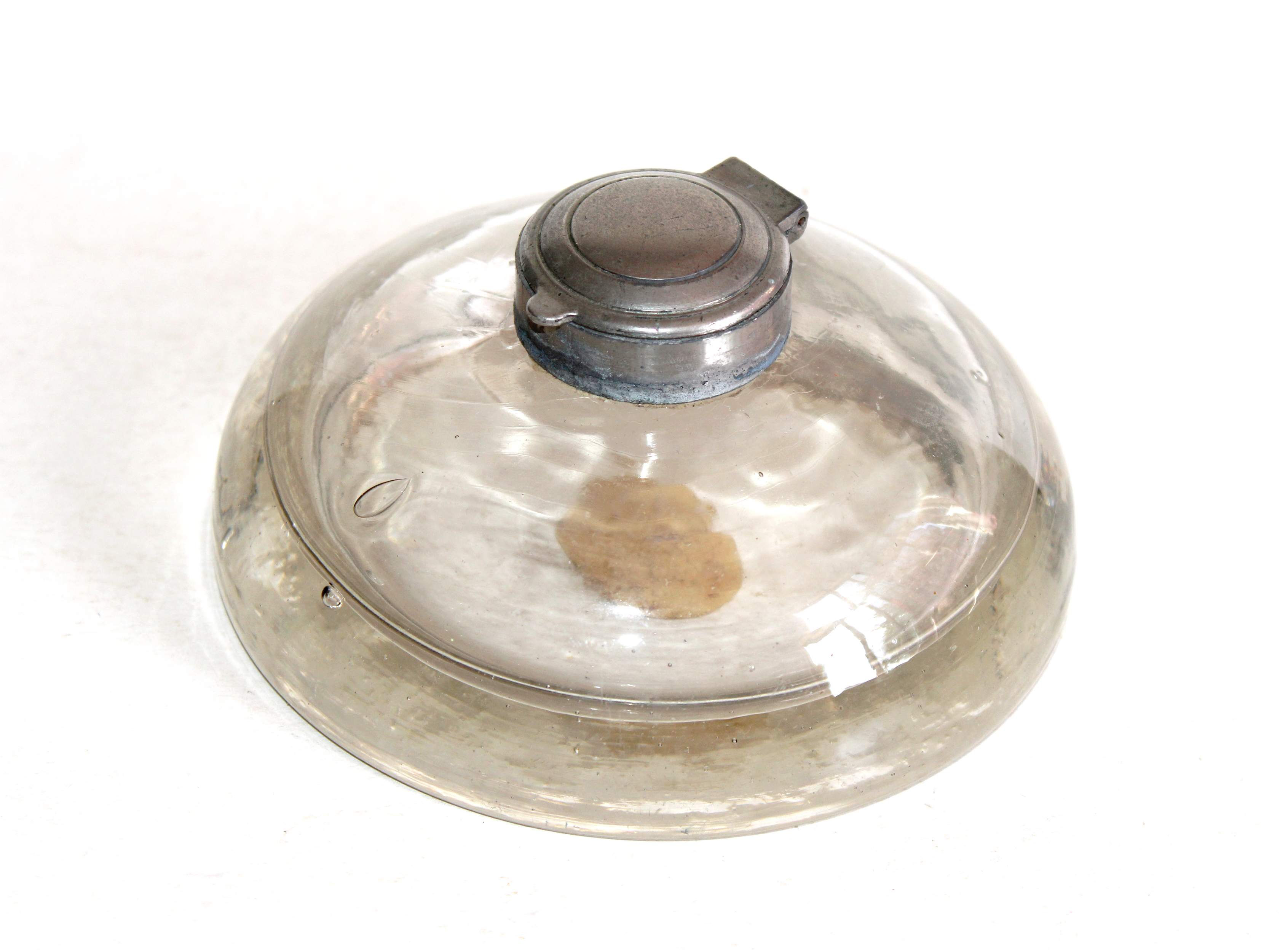 ANCIEN ENCRIER POUR LA MARINE de L. DECONDE EN VERRE SOUFFLÉ, FLACON ROND 12,5cm
