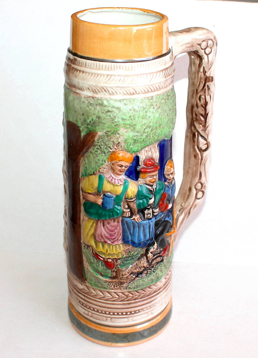 ANCIEN TRES GRAND CHOPE DE BIERE ALLEMANDE, GRES EMAILLÉ -WIESBADEN 150cl H:28cm