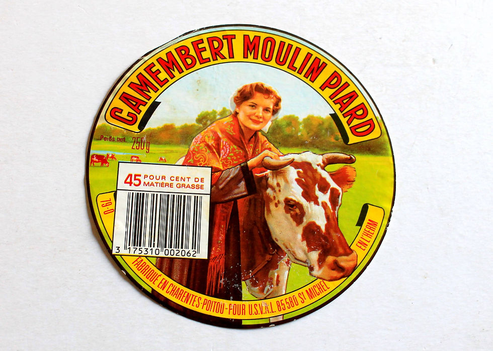 ANCIENNE ETIQUETTE BOITE FROMAGE CAMEMBERT MOULIN PIARD, CHARENTES-POITOU, LABEL