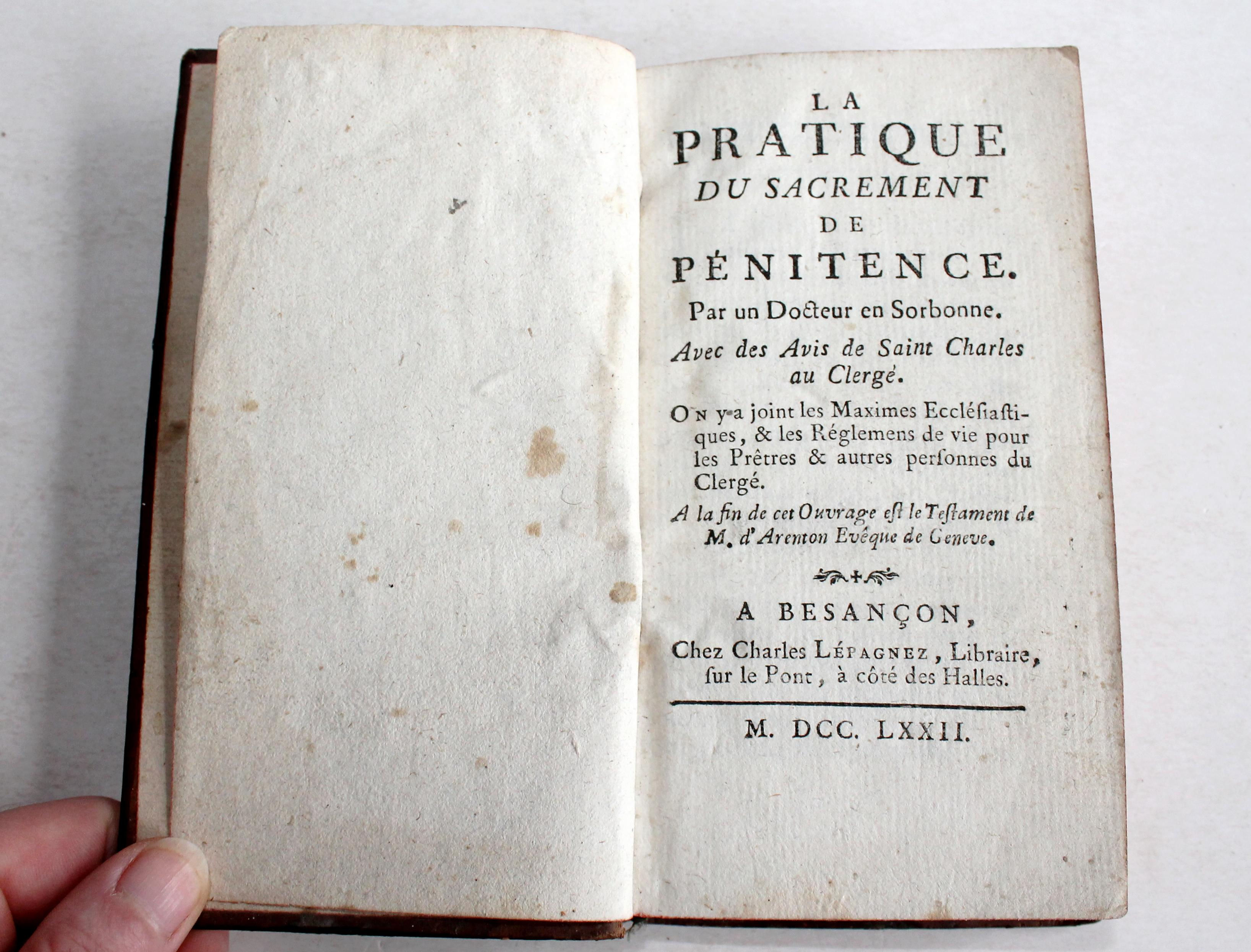 LA PRATIQUE DU SACREMENT DE PENITENCE par L'ABBE BRUNET, AVEC AVIS 1772 LEPAGNEZ