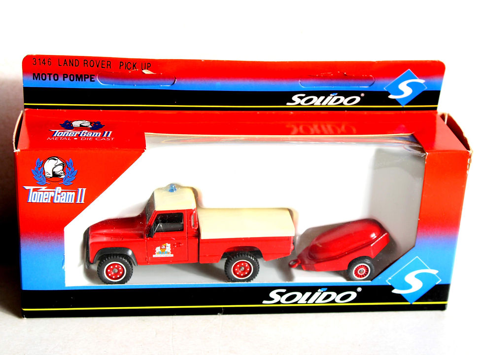 SOLIDO 1/43 MINIATURE SAPEUR POMPIER 3146 LAND ROVER PICK UP + MOTO POMPE SECOUR
