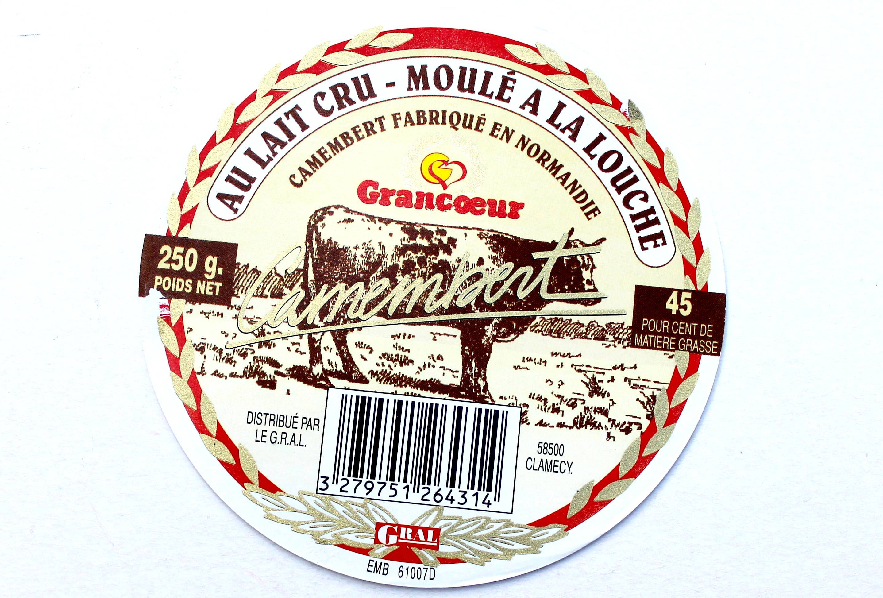 ANCIENNE ETIQUETTE BOITE FROMAGE, CAMEMBERT NORMANDIE: GRANCOEUR - VACHE - LABEL