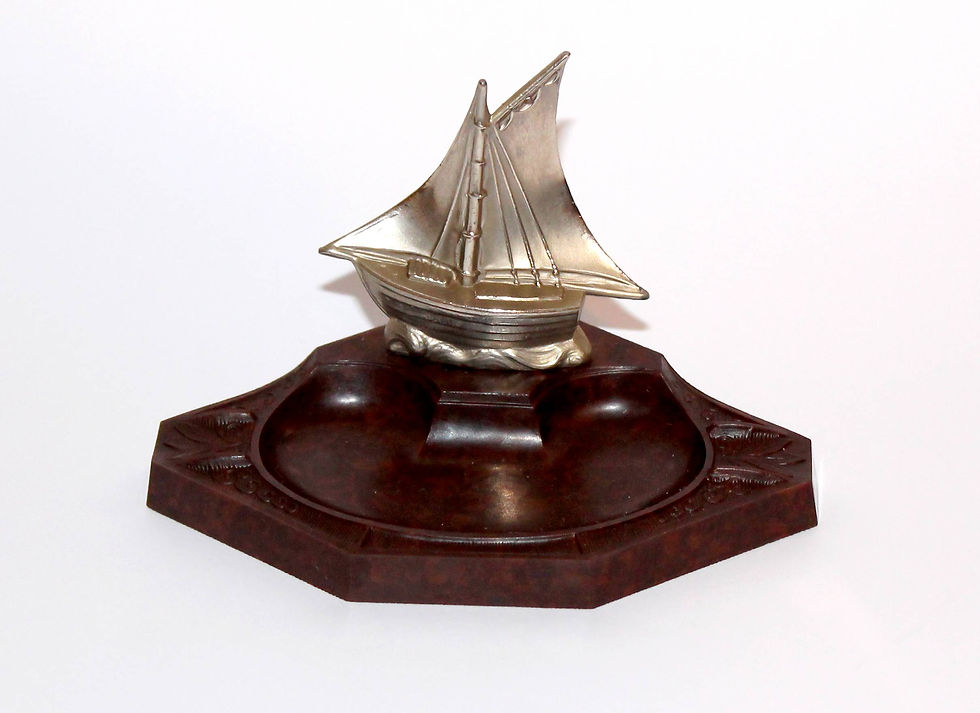 CENDRIER ORFEAR - BAKELITE & REGULE - PARIS - VOILIER - ART DECO MADE IN FRANCE