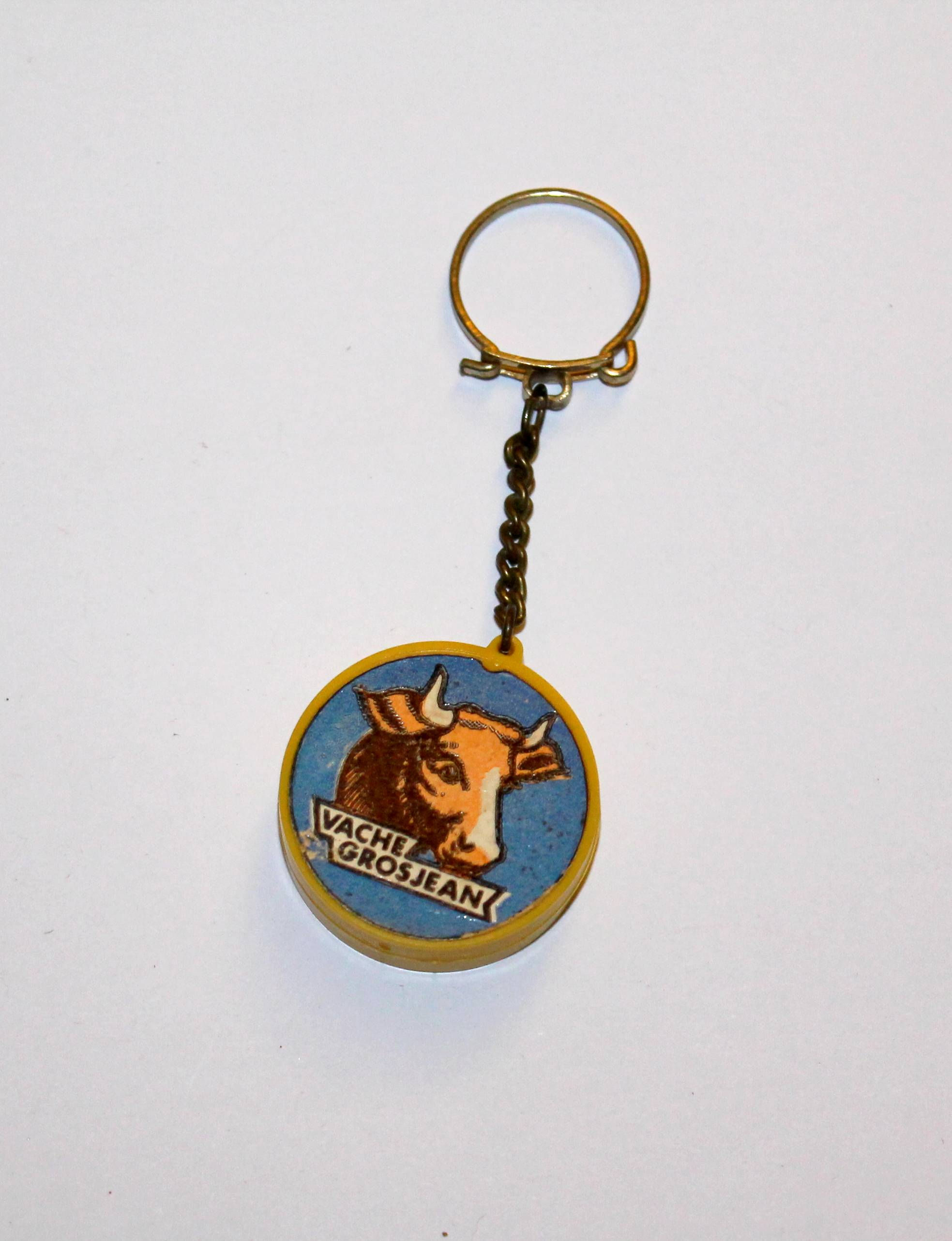 ANCIEN PORTE-CLÉ CLEF PUBLICITAIRE - VACHE GROSJEAN D:3,3cm RARE VINTAGE KEYCHAI