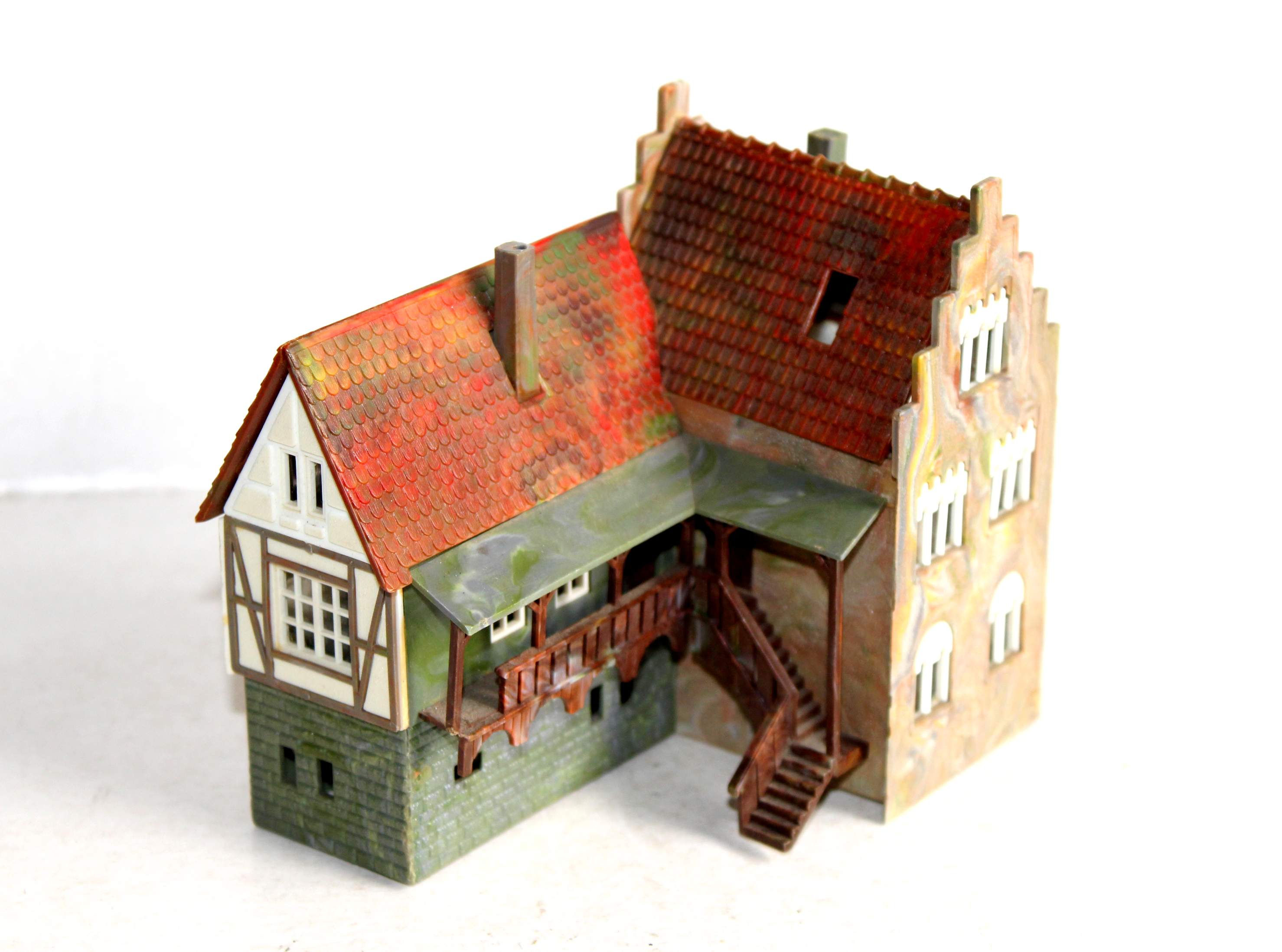 FALLER HO MAQUETTE 2 MAISONS EN ANGLE, RESIDENCE HABITATION VILLE, DECOR DIORAMA