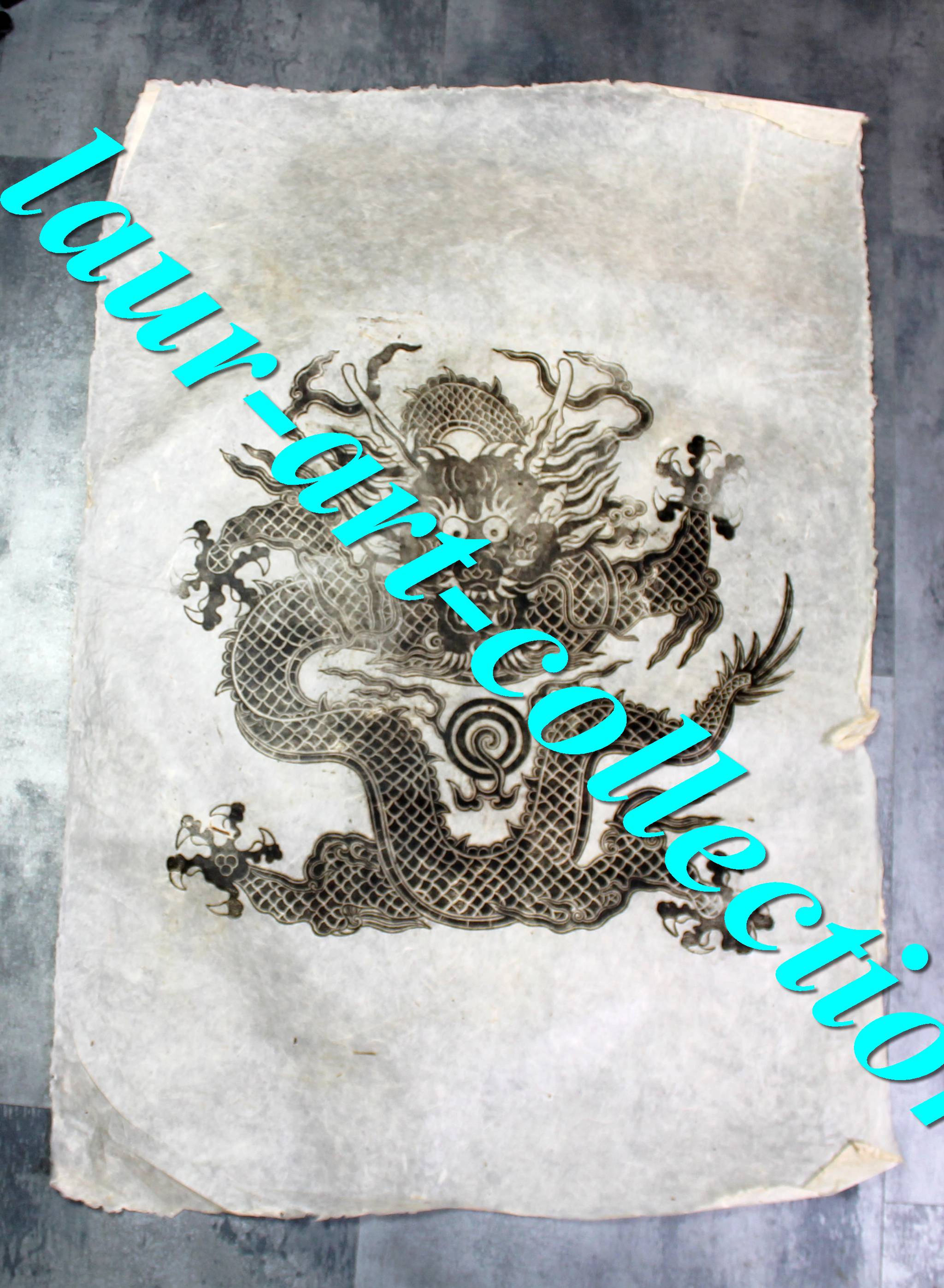 GRAVURE A ENCRE DE CHINE SUR PAPIER JAPON, DE RIZ, WASHI DIVINITE DRAGON 40x42cm