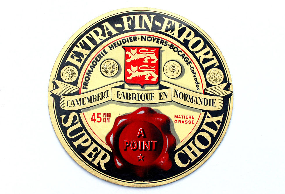 ANCIEN ETIQUETTE BOITE FROMAGE CAMEMBERT NORMANDIE: HEUDIER NOYERS BOCAGE, LABEL