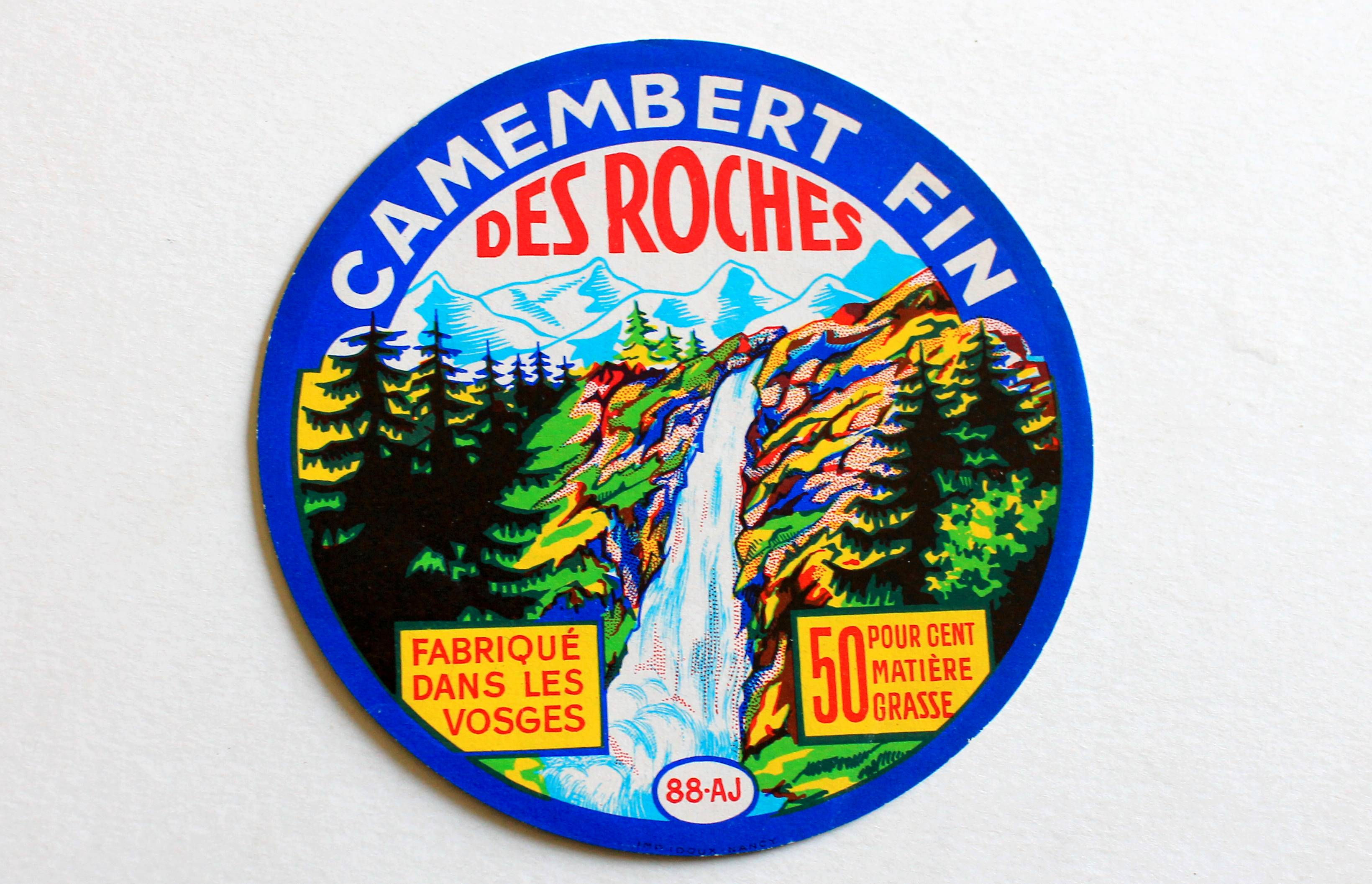 ANCIENNE ETIQUETTE BOITE A FROMAGE, CAMEMBERT FIN DES VOGES - DES ROCHES - LABEL