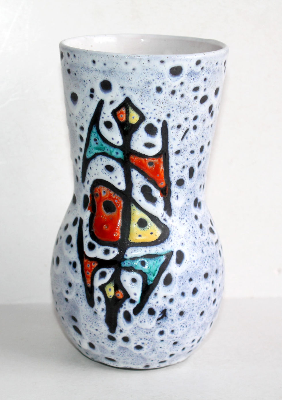 Miniatura: MARIUS BESSONE VALLAURIS, TRES JOLI VASE DIABOLO FAIENCE EMAILLÉ POLYCHROME 21cm