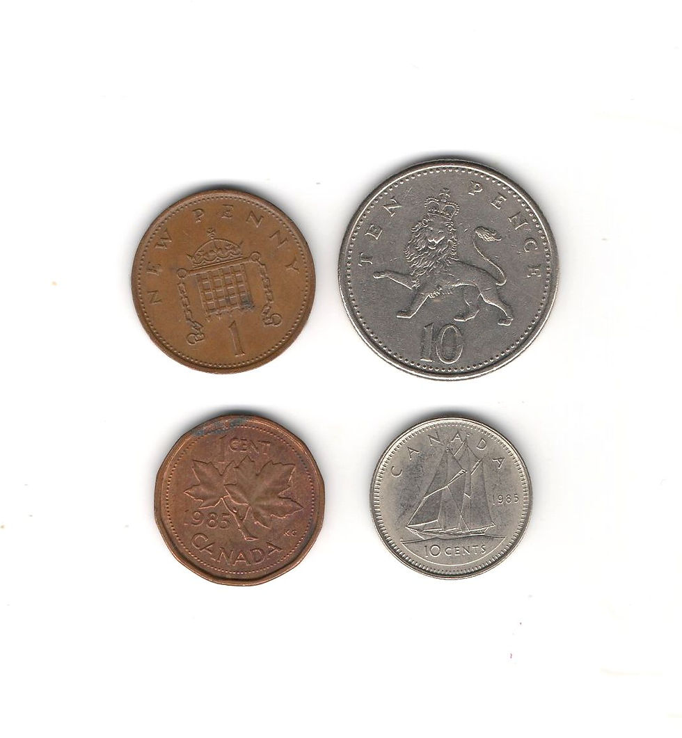 ANTIQUE LOT 4 COIN PIECE MONNAIE CANADA - 1 PENNY 10 PENCE 1;10 CENT 1980-92 (4)