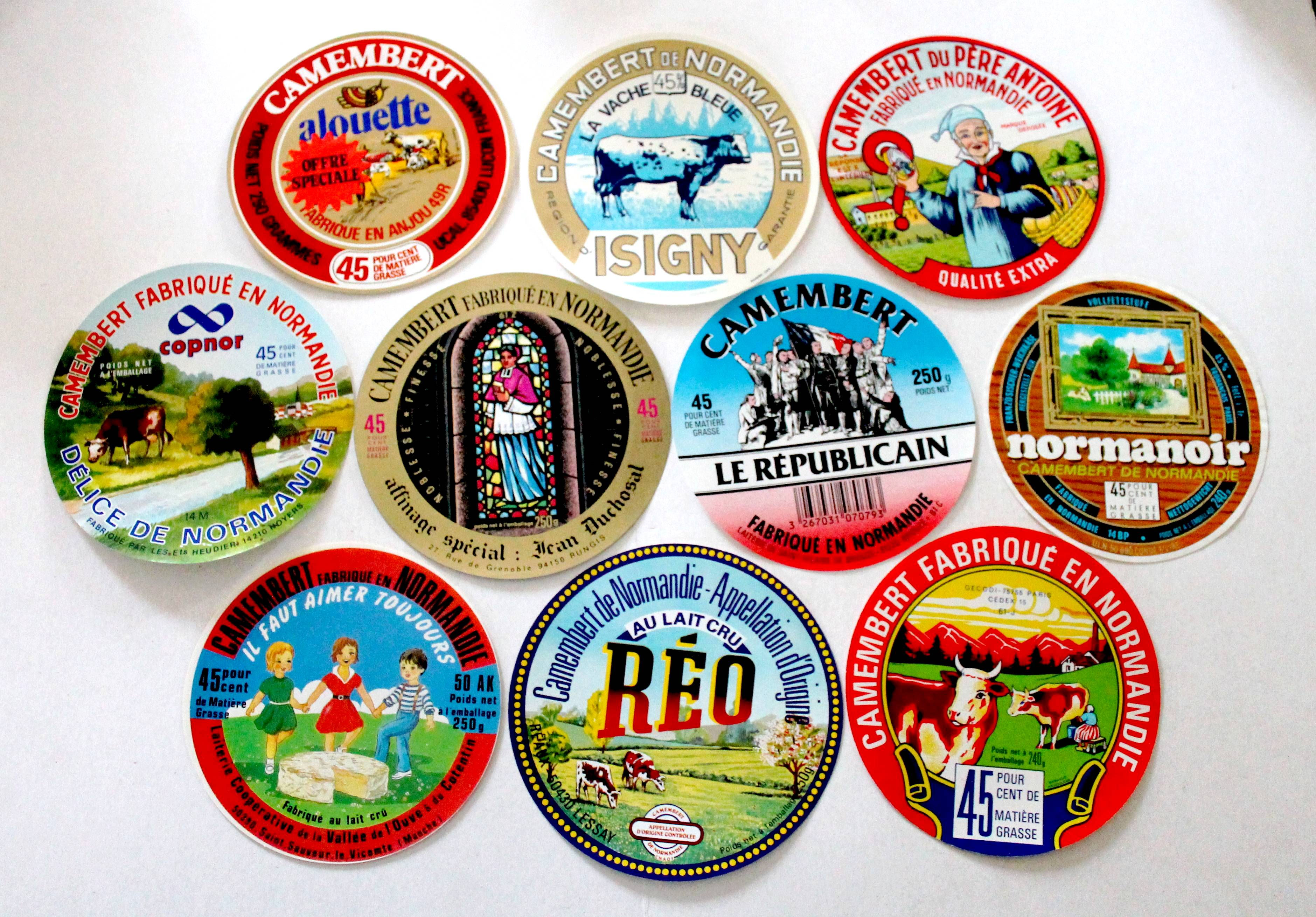 LOT 10 ETIQUETTE BOITE FROMAGE CAMEMBERT LIVAROT COULOMIER, NORMAND CHEESE LABEL