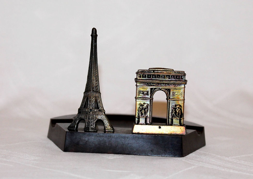 섬네일: CENDRIER ORFEAR BAKELITE & REGULE - ARC DE TRIOMPHE & TOUR EIFFEL PARIS ART DECO