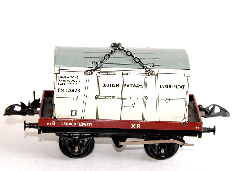サムネイル： HORNBY O WAGON TOMBEREAU RIDELLE BAS XP 450400 PORTE CONTENEUR INSUL MEAT 12612
