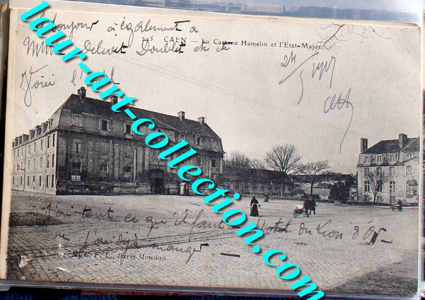 CPA 14 ANIMÉ CAEN CASERNE HAMELIN, ETAT MAJOR + HOTEL LION OR 1917 CARTE POSTALE