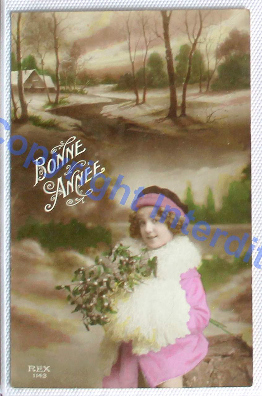 CPA ANIMÉ FANTAISIE BONNE ANNEE, FILLETTE ENFANT 1920 CARTE POSTALE ANCIEN PHOTO