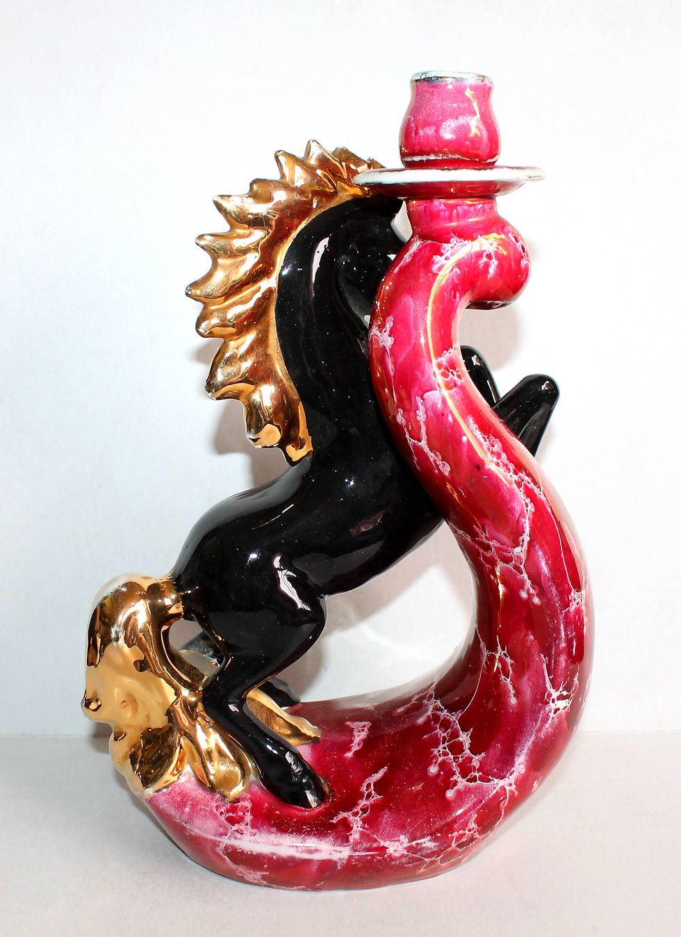 Miniatura: CORONETTI CUNARDO - STATUE BOUGEOIR, VASE CHEVAL ETALON en FAIENCE EMAILLÉ 30cm