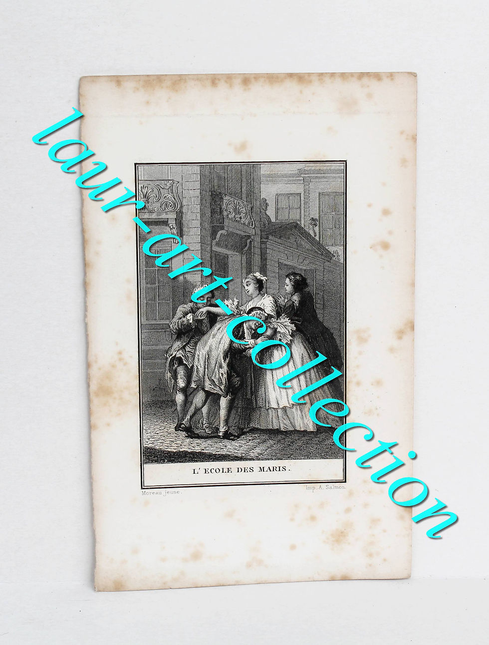 RARE GRAVURE XVIIIème - L'ECOLE DES MARIS - MOREAU JEUNE - IMP.SALMON 18,5x12cm