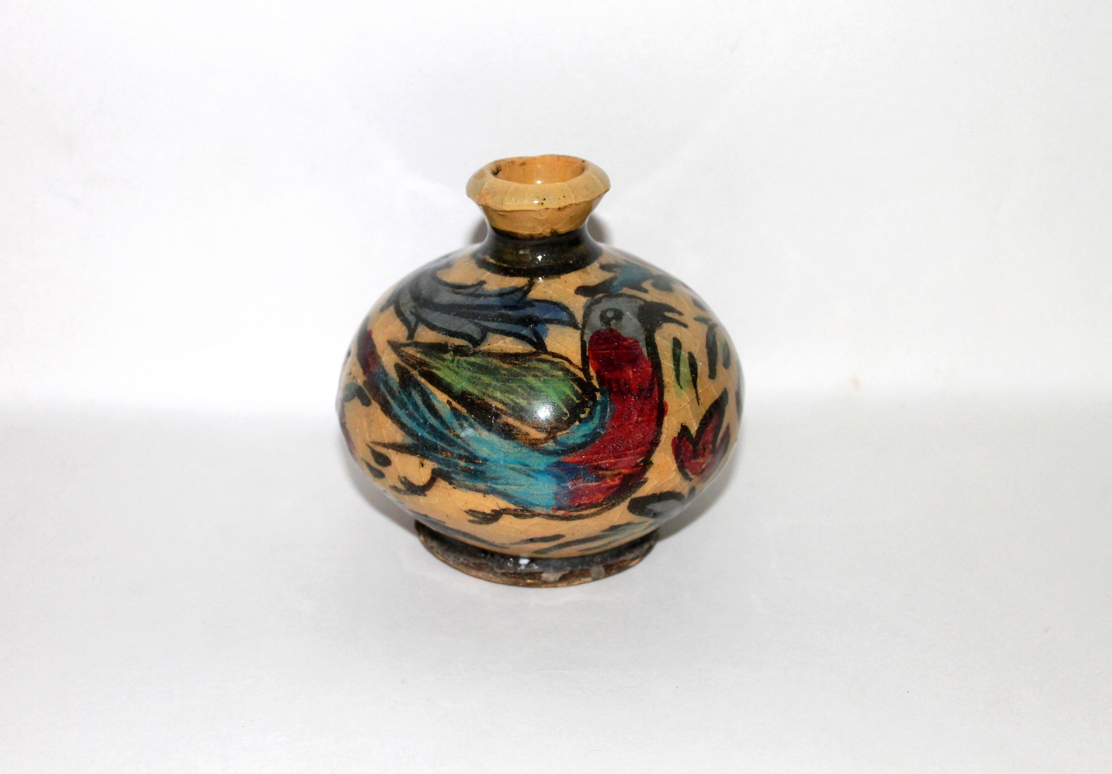 IRANIEN KADJAR - ANCIEN VASE BOULE - PERSE IZNIK FAIENCE ÉMAILLÉ POLYCHROME XIXe